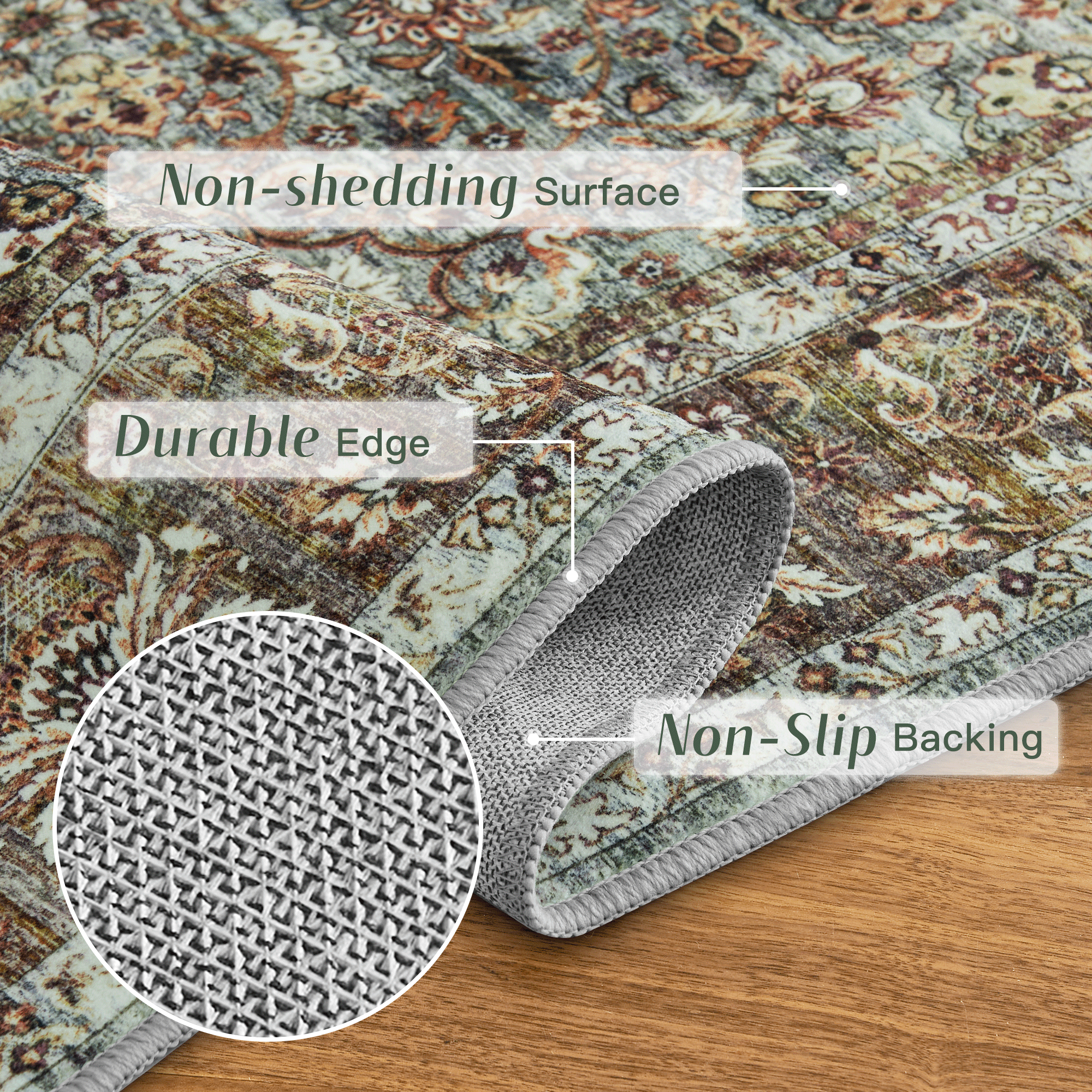 Custom Vintage Persian Wool Faux Washable Non Slip Area Rug | GCC