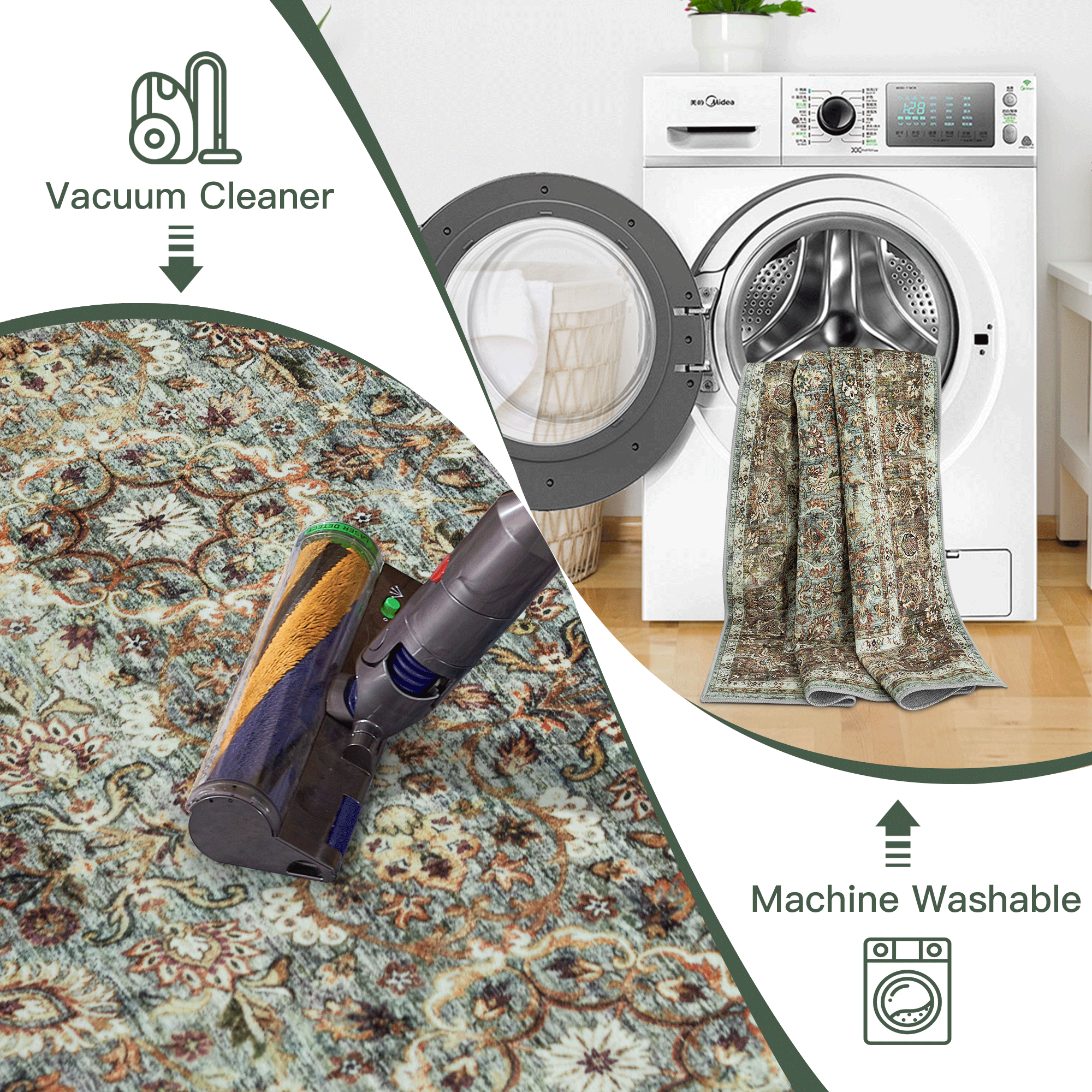 Custom Vintage Persian Wool Faux Washable Non Slip Area Rug | GCC