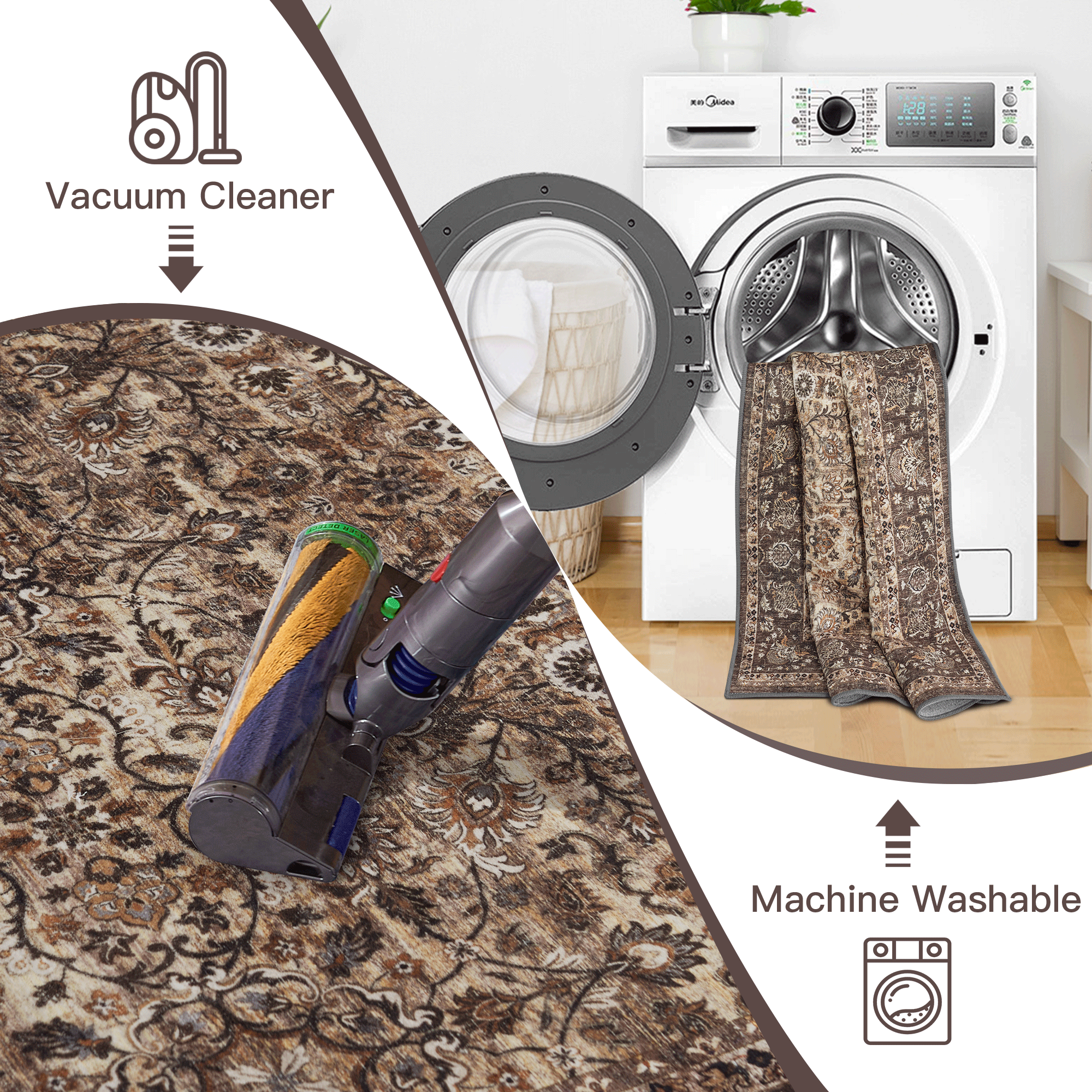 Custom Vintage Persian Wool Faux Washable Non Slip Area Rug | GCC