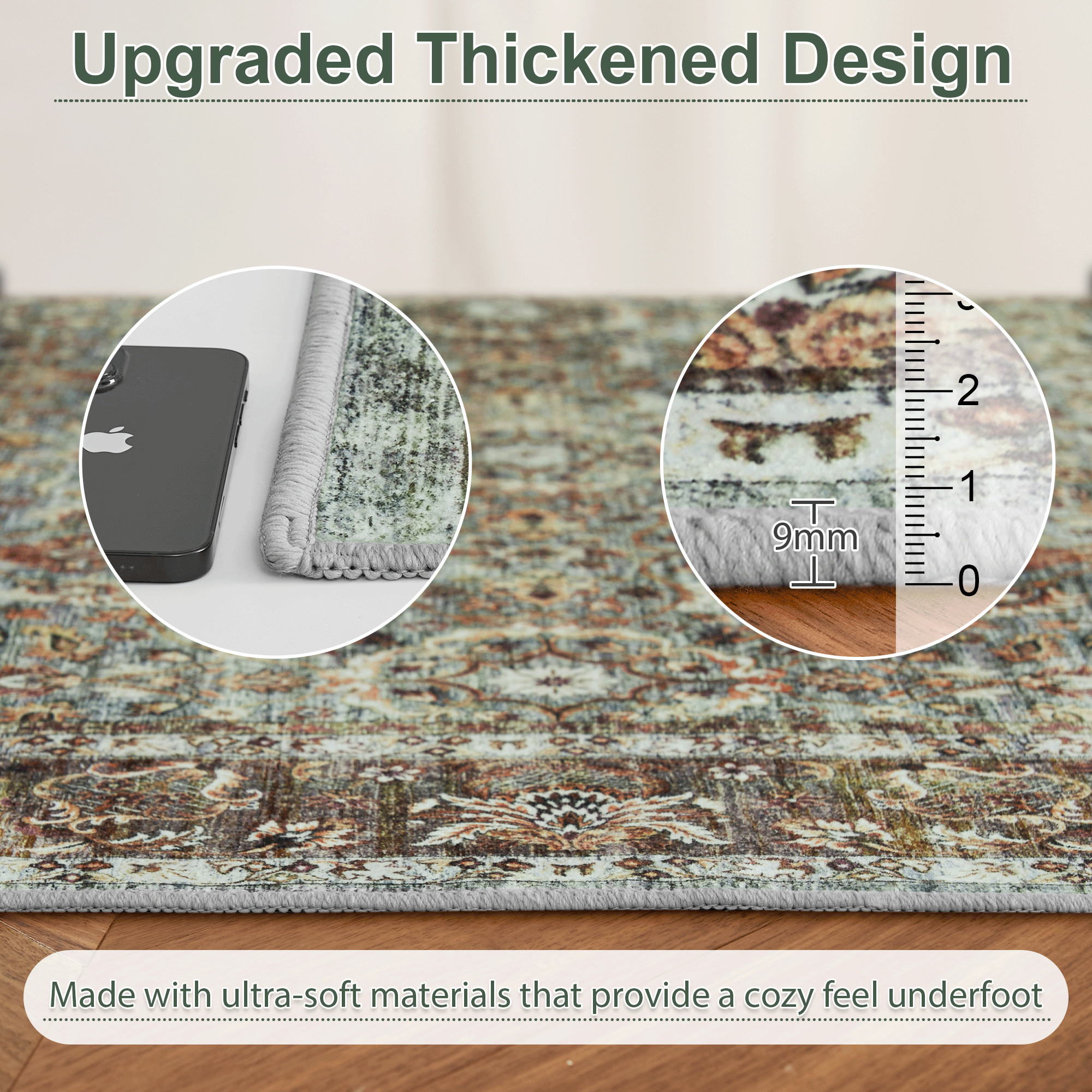 Custom Vintage Persian Wool Faux Washable Non Slip Area Rug | GCC