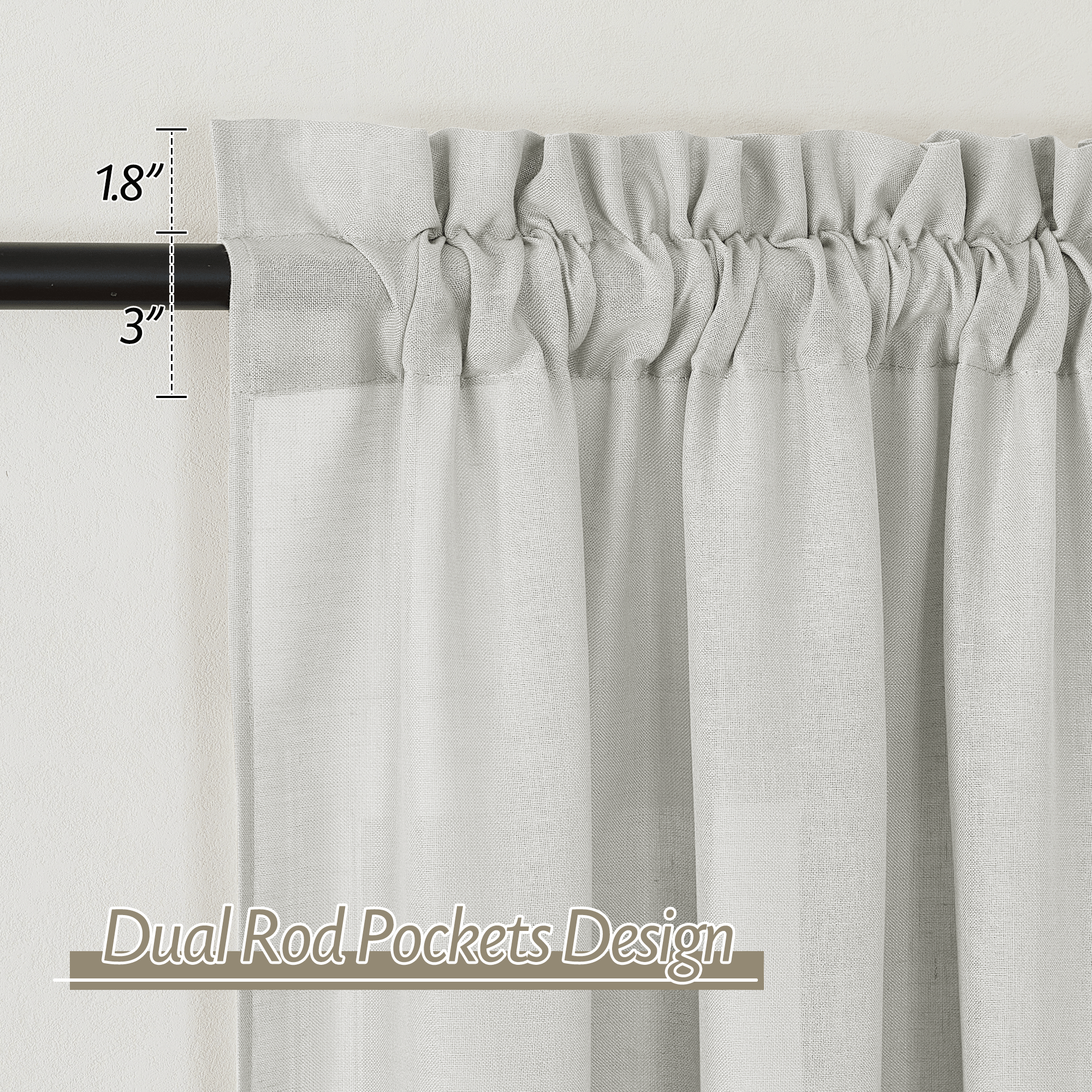 RYB HOME Rod Pocket Flax Linen Blend Curtains for Living Room