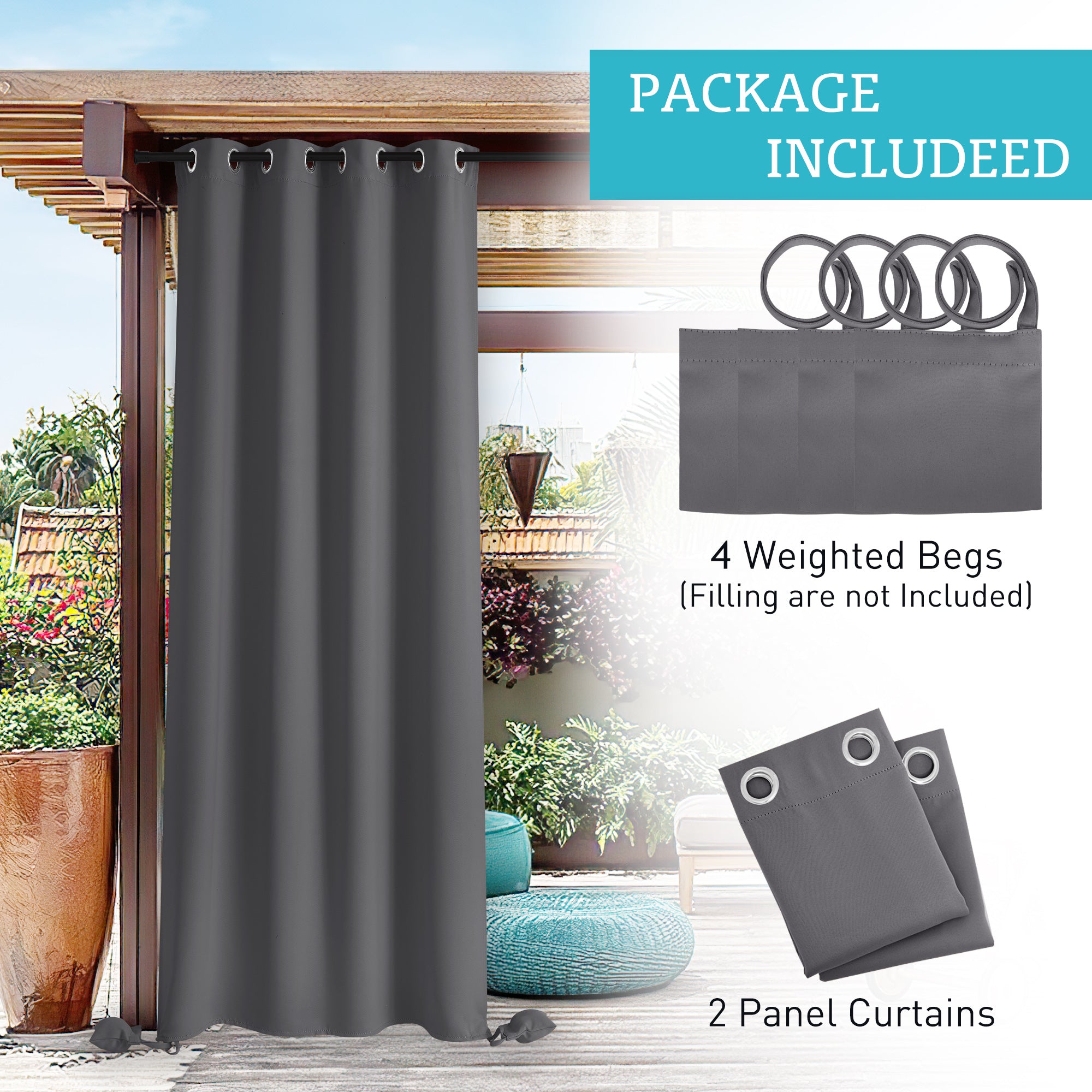 RYB HOME Windproof Custom Outdoor Curtains with Heavy Bags