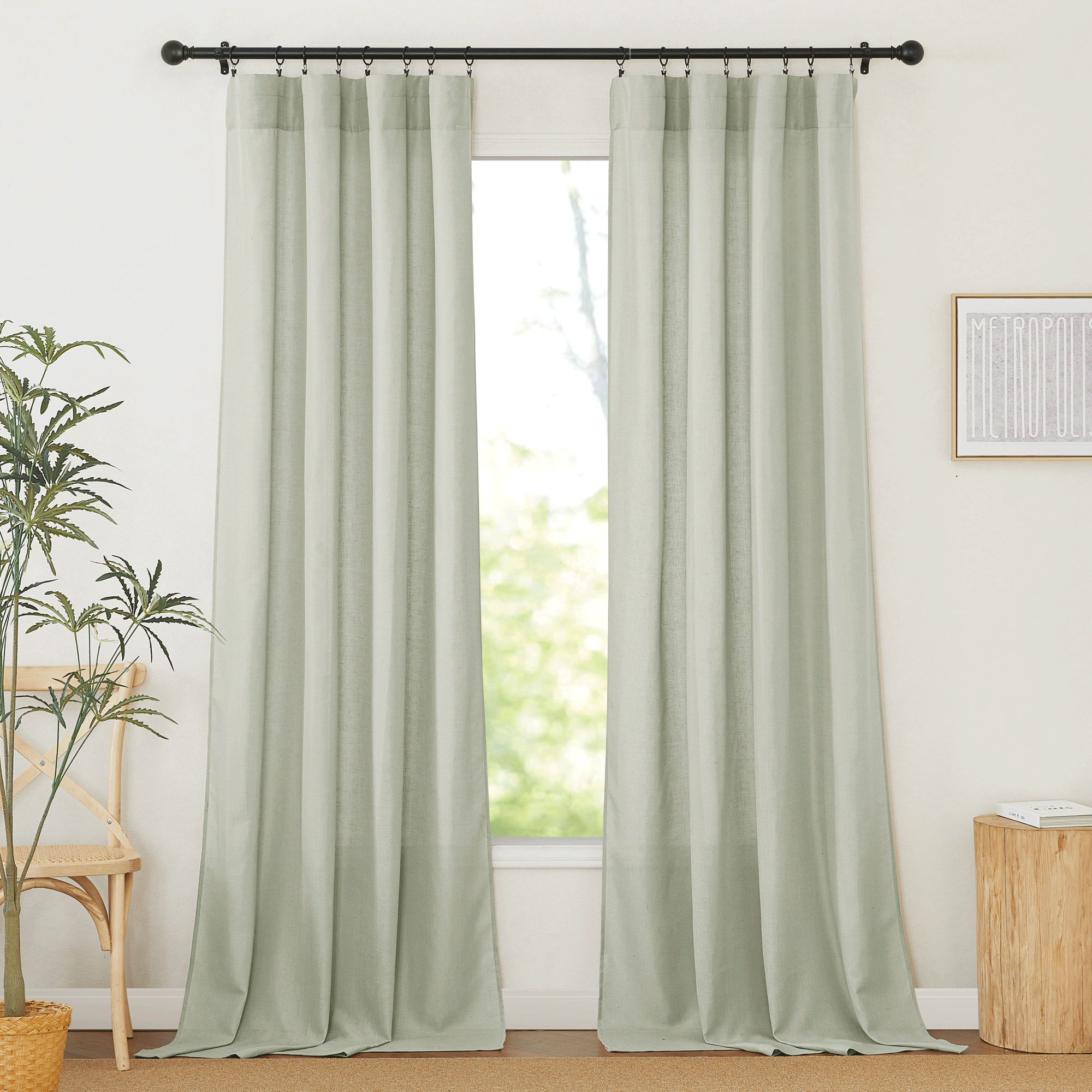 RYB HOME Rod Pocket Flax Linen Blend Curtains for Living Room
