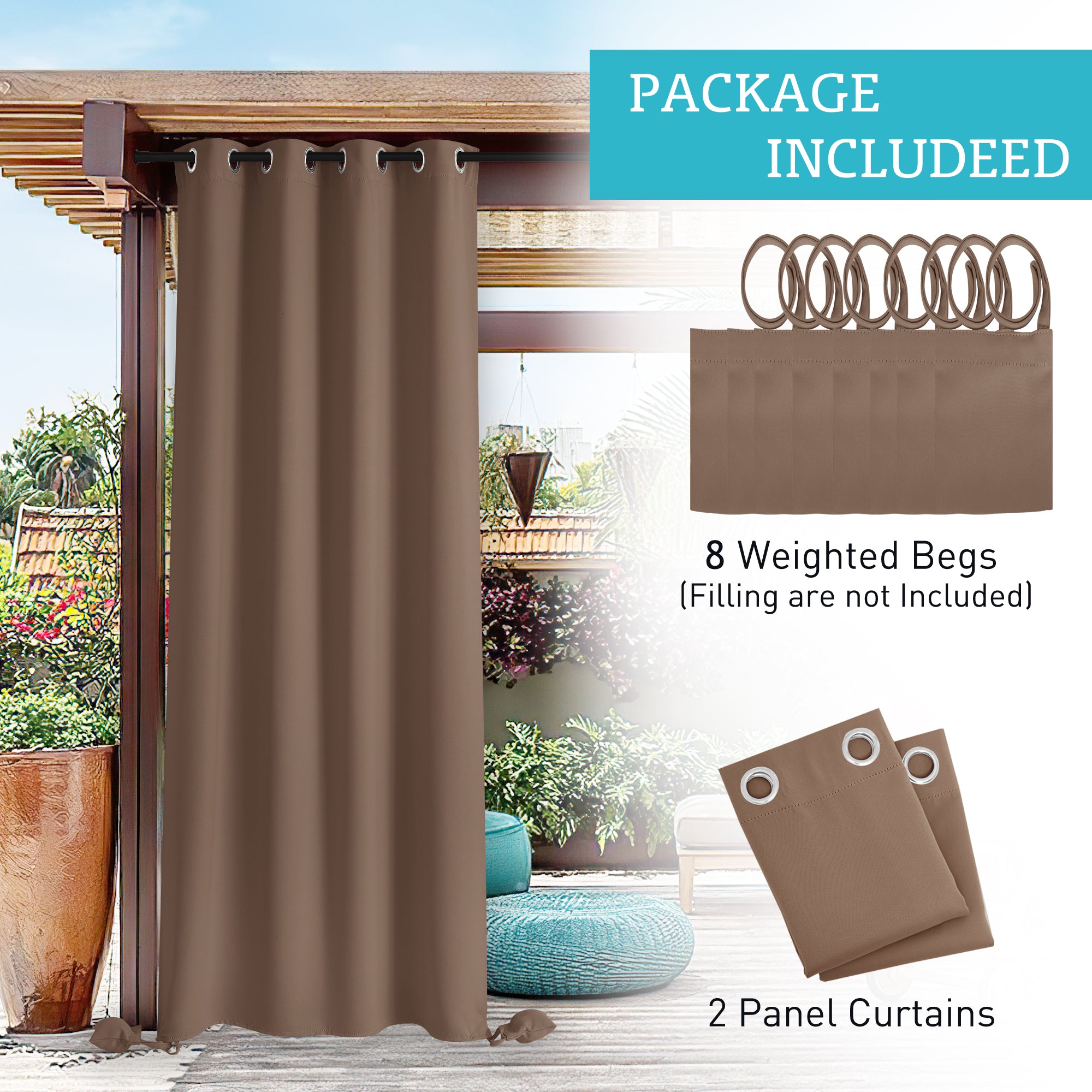 RYB HOME Windproof Custom Outdoor Curtains with Heavy Bags