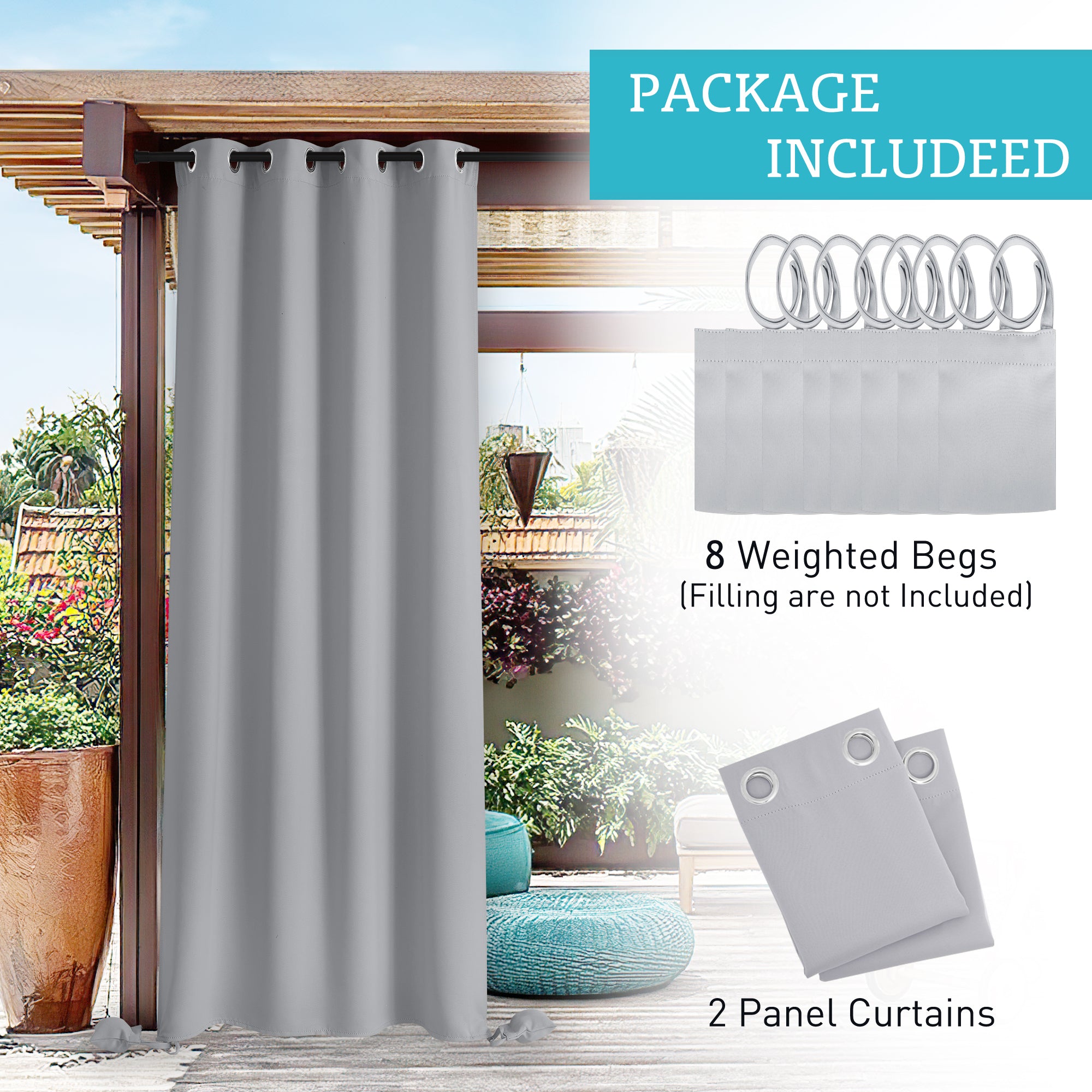 RYB HOME Windproof Custom Outdoor Curtains with Heavy Bags