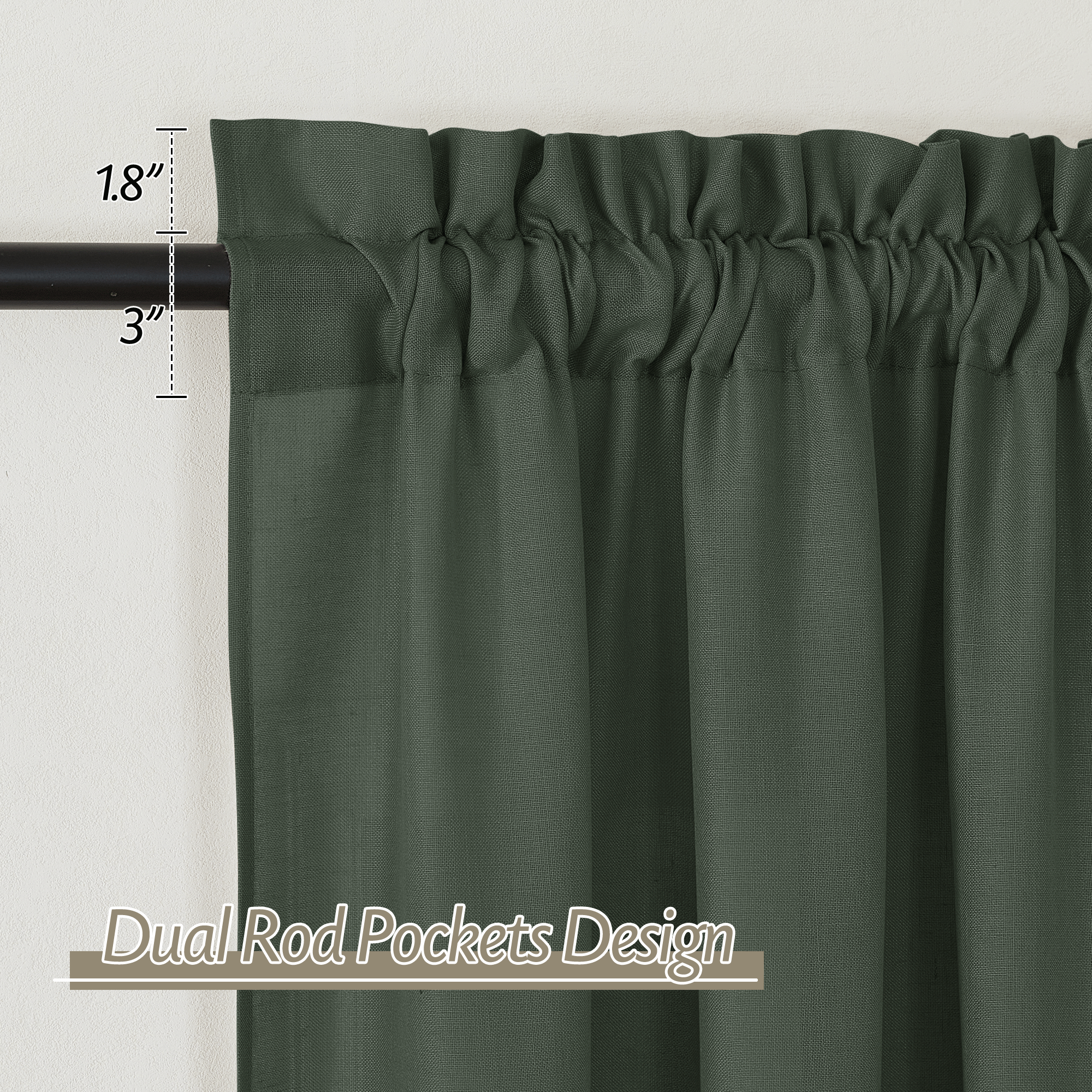 RYB HOME Rod Pocket Flax Linen Blend Curtains for Living Room