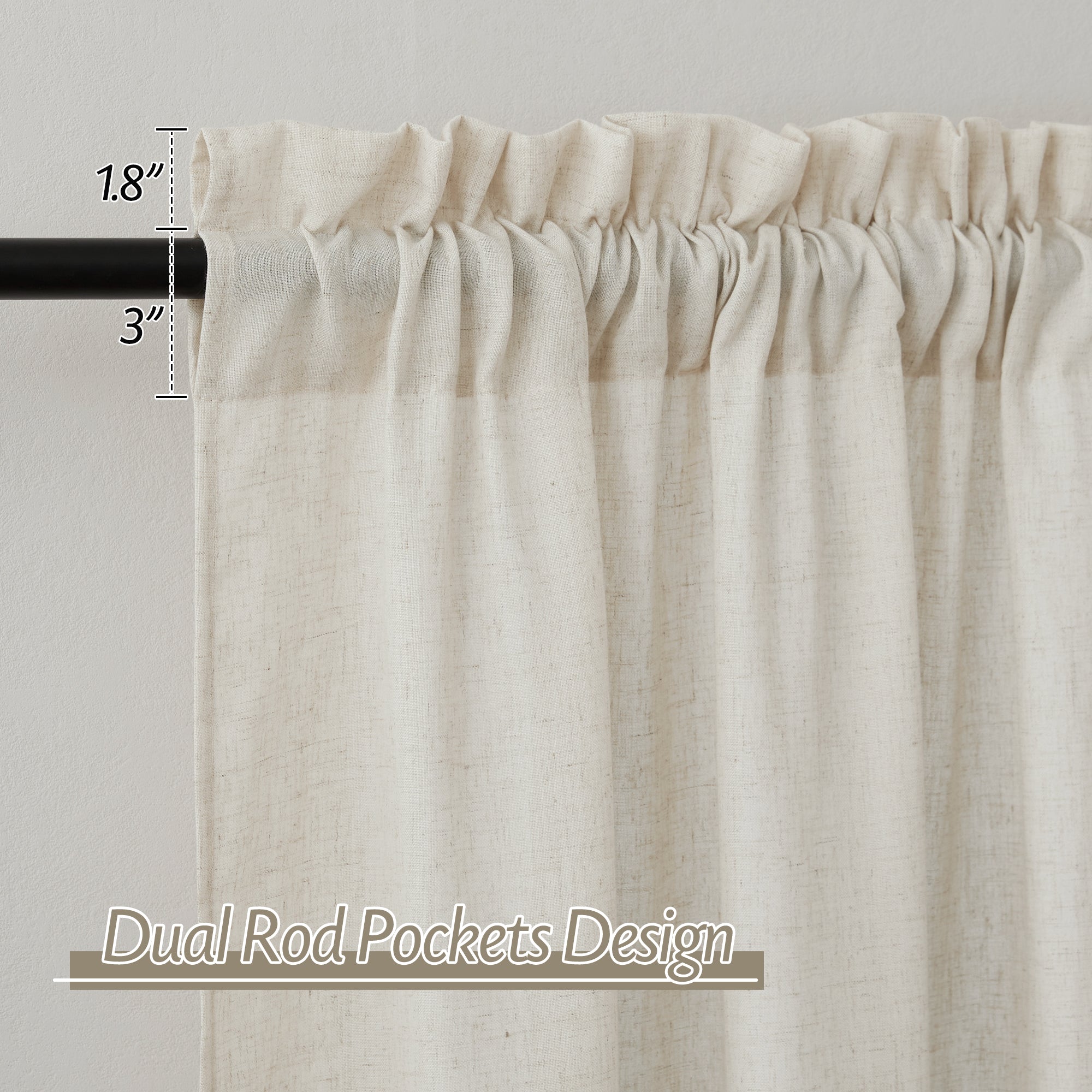 RYB HOME Rod Pocket Flax Linen Blend Curtains for Living Room