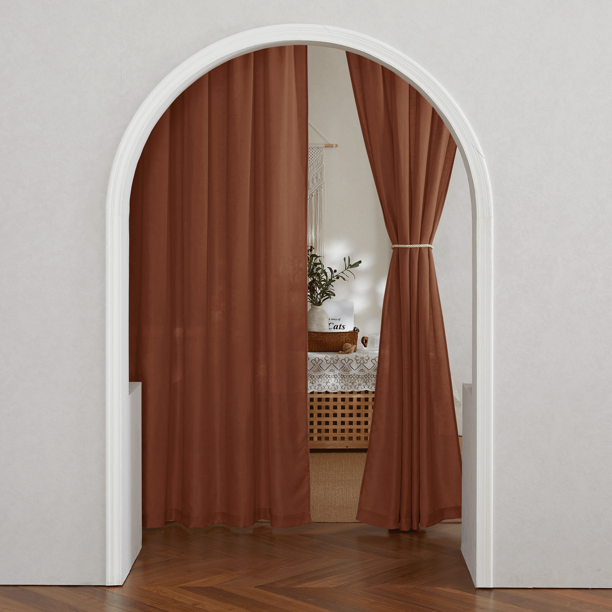 RYB HOME Rod Pocket Flax Linen Blend Curtains for Living Room