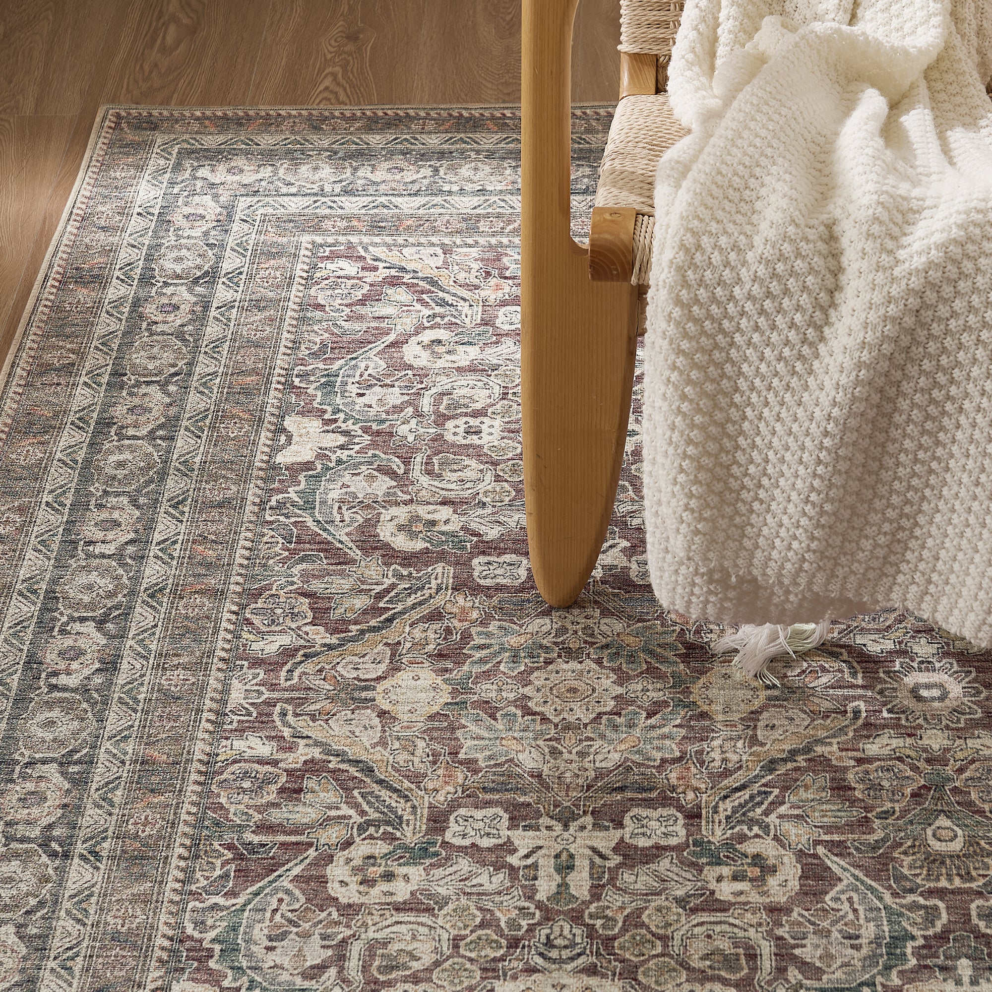 RYB HOME Vintage Chenille Washable Custom Area Rug