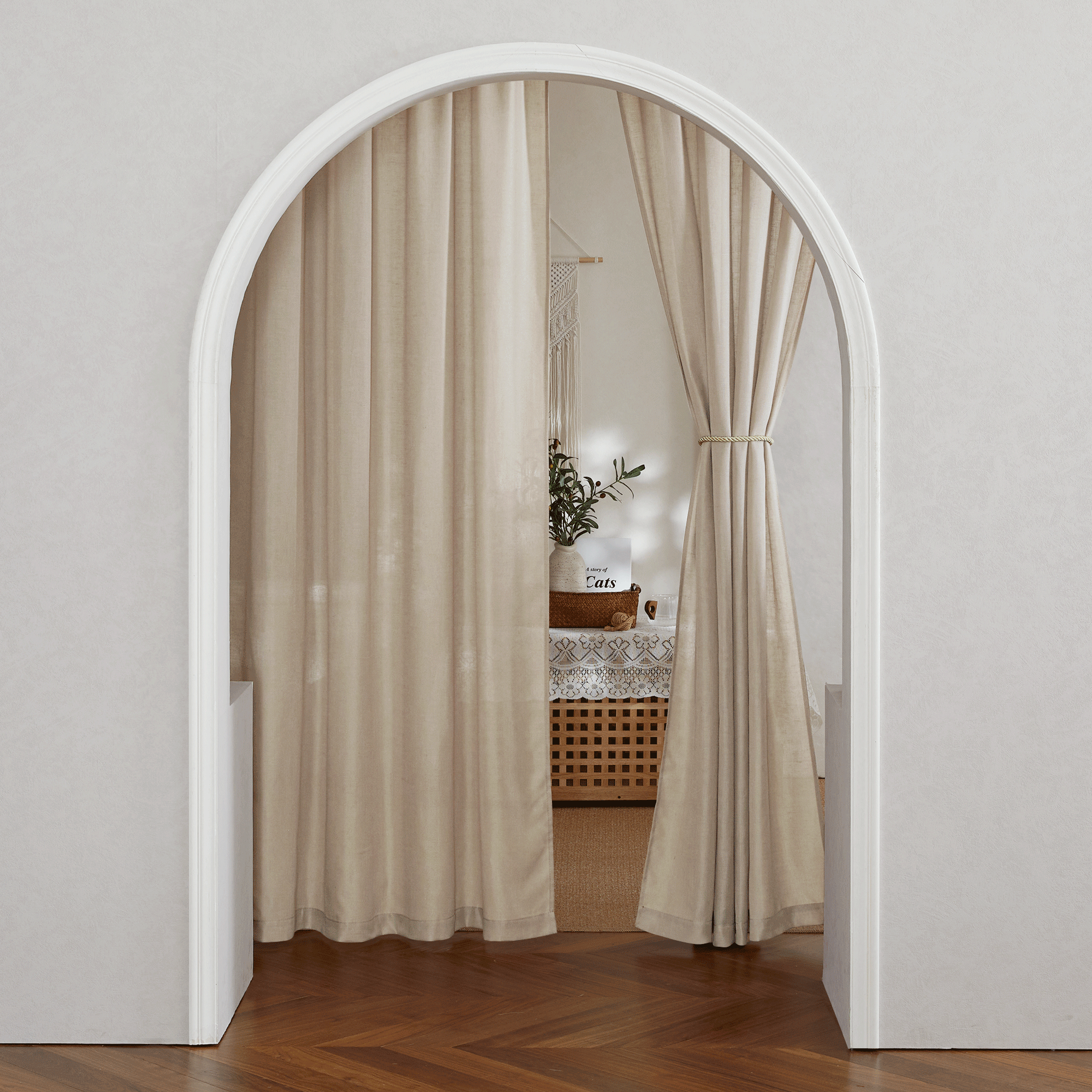 RYB HOME Rod Pocket Flax Linen Blend Curtains for Living Room