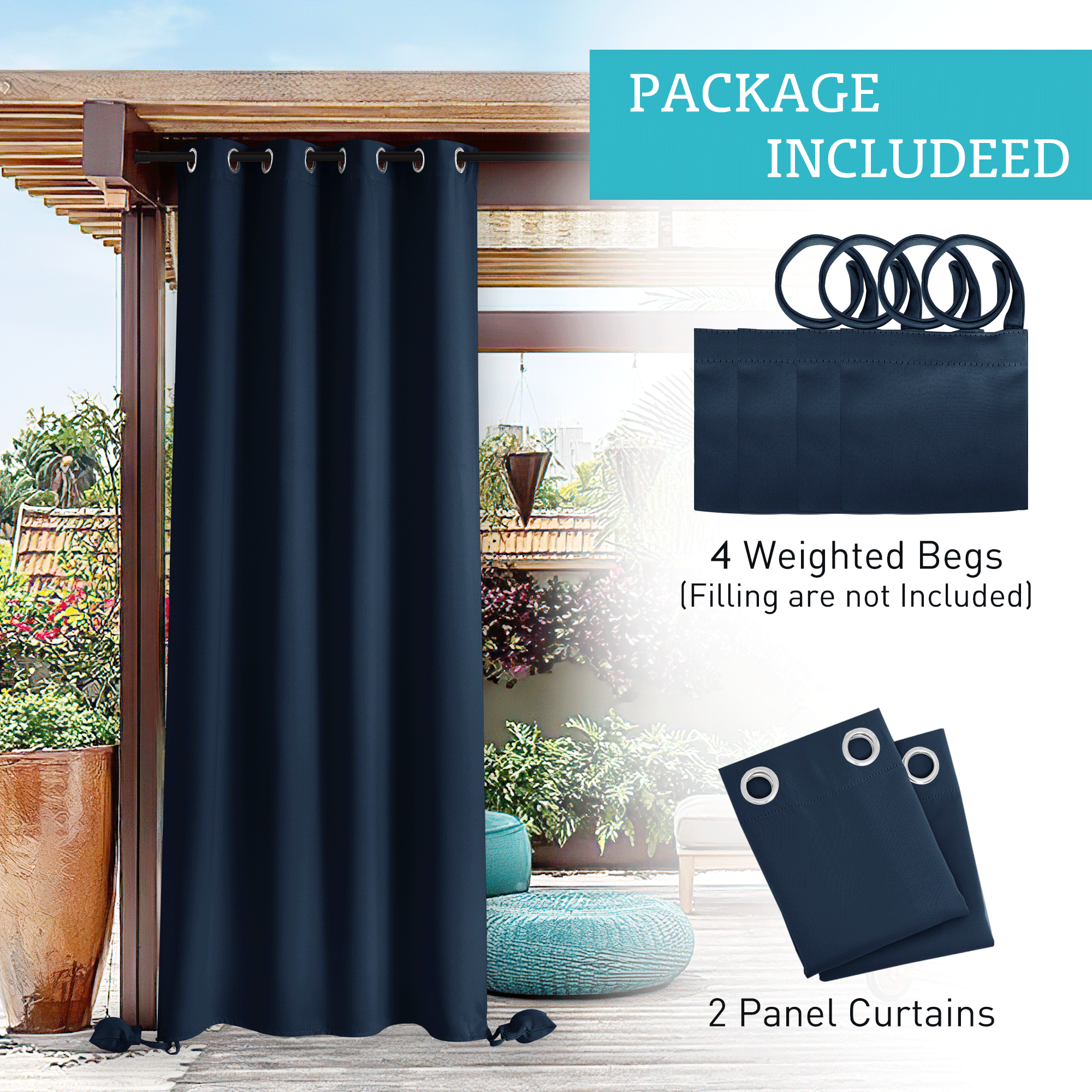 Custom Windproof Outdoor Curtain with Heavy Bags | OEKO-TEX®