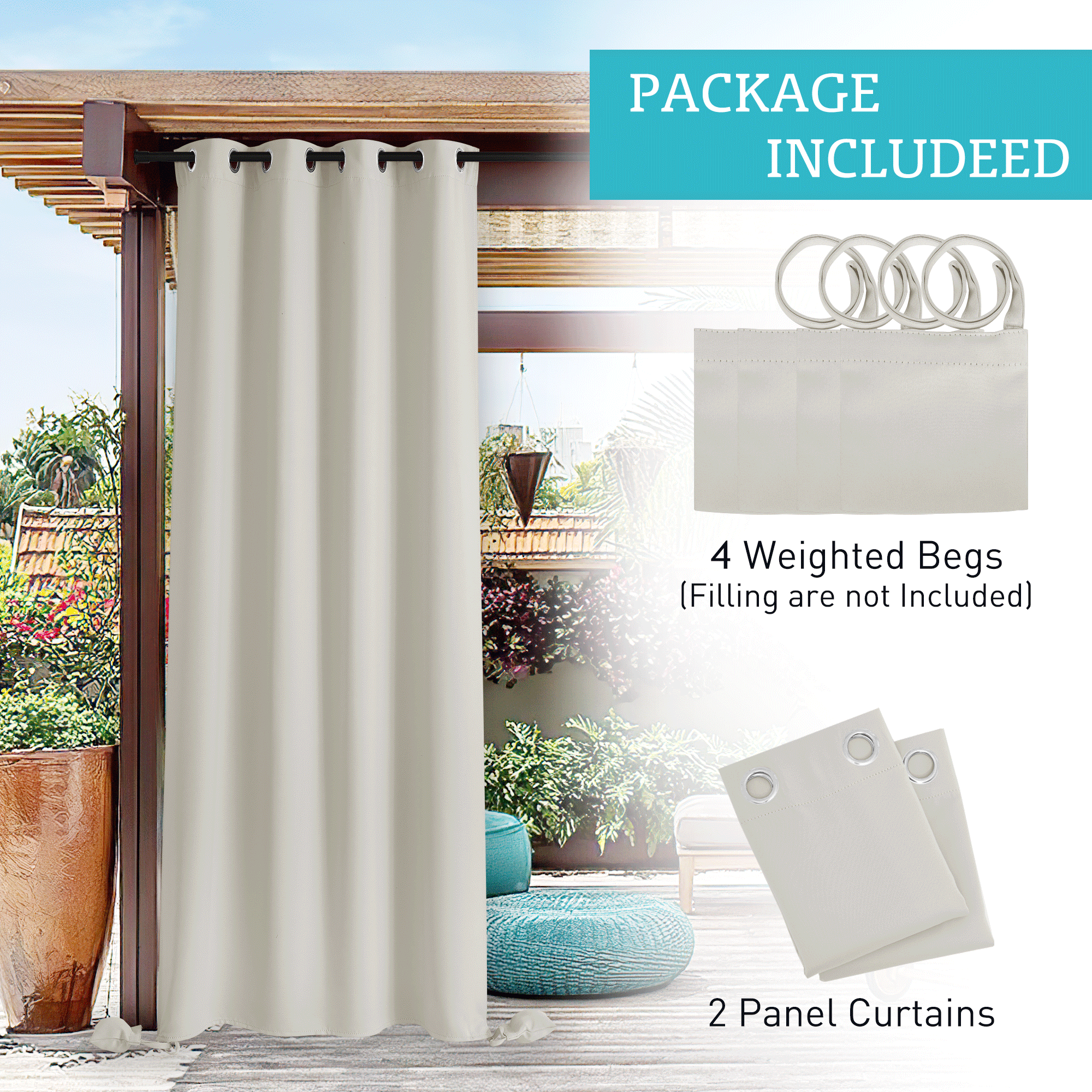 RYB HOME Windproof Custom Outdoor Curtains with Heavy Bags