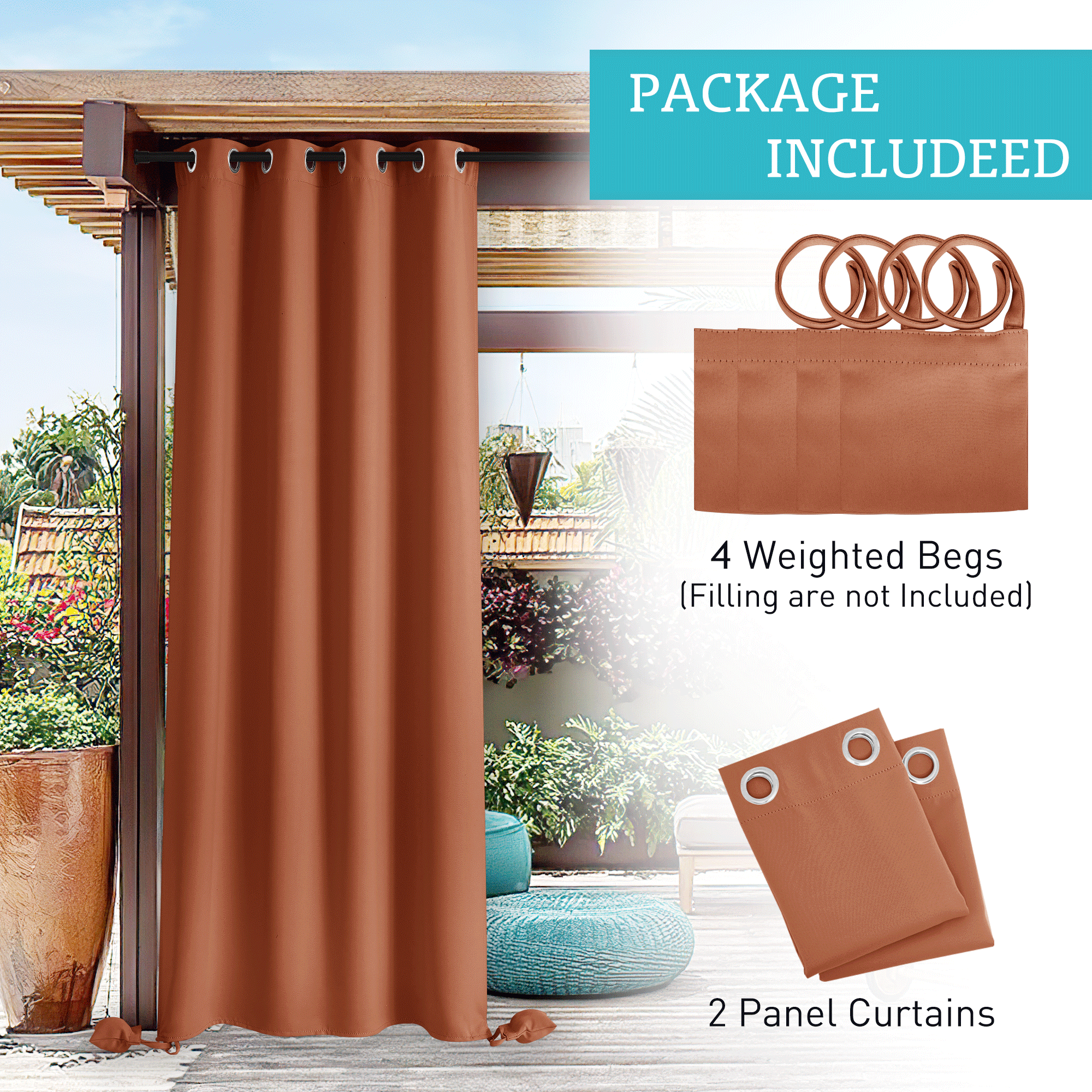 RYB HOME Windproof Custom Outdoor Curtains with Heavy Bags