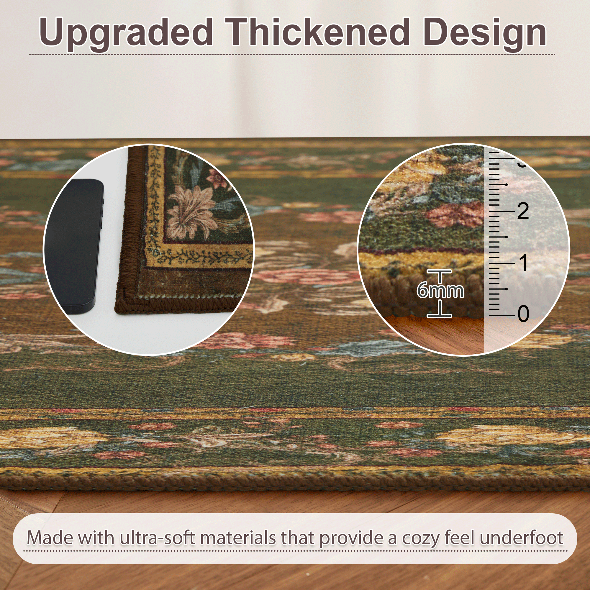 European Style Wool Faux Washable Non Slip Area Rug