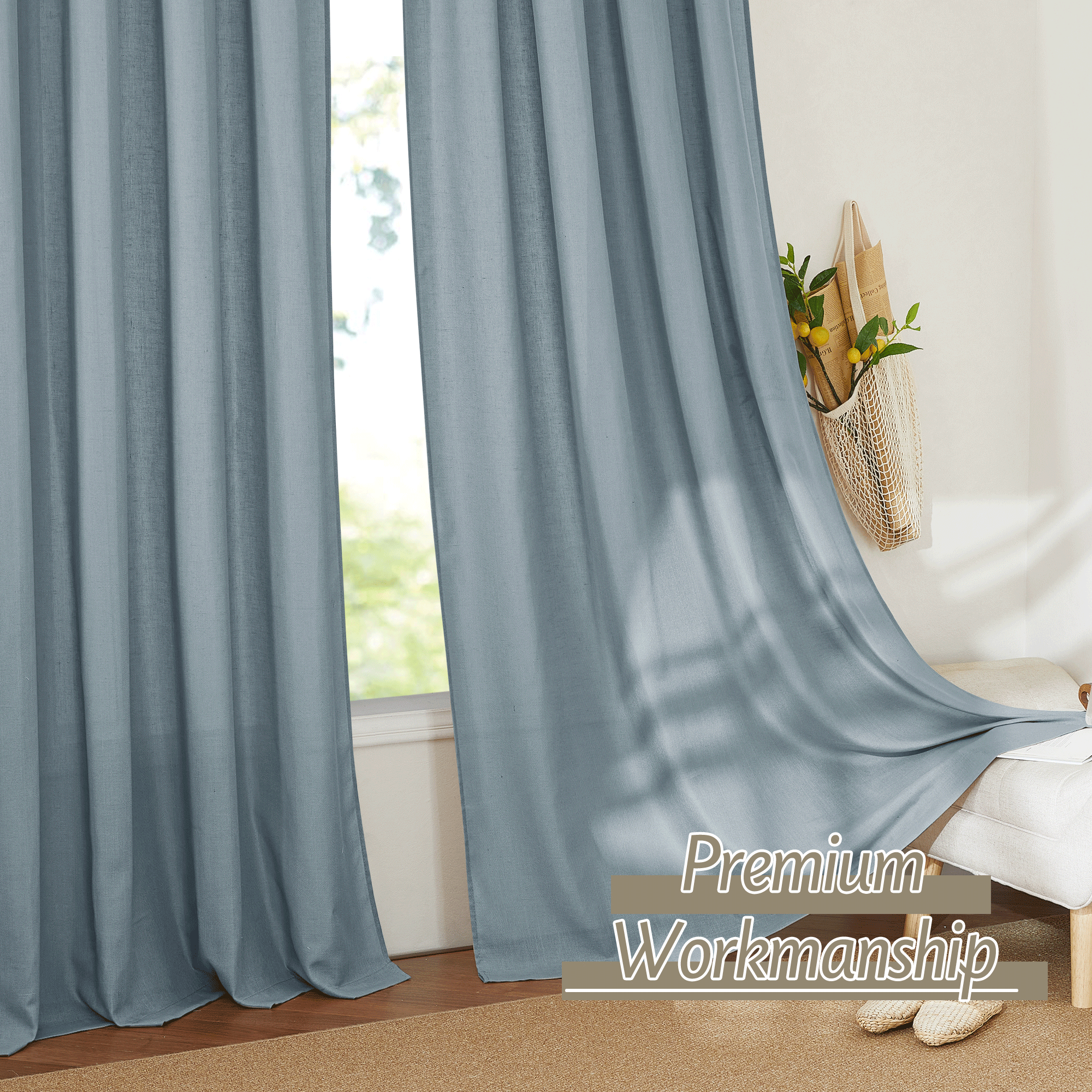 RYB HOME Rod Pocket Flax Linen Blend Curtains for Living Room