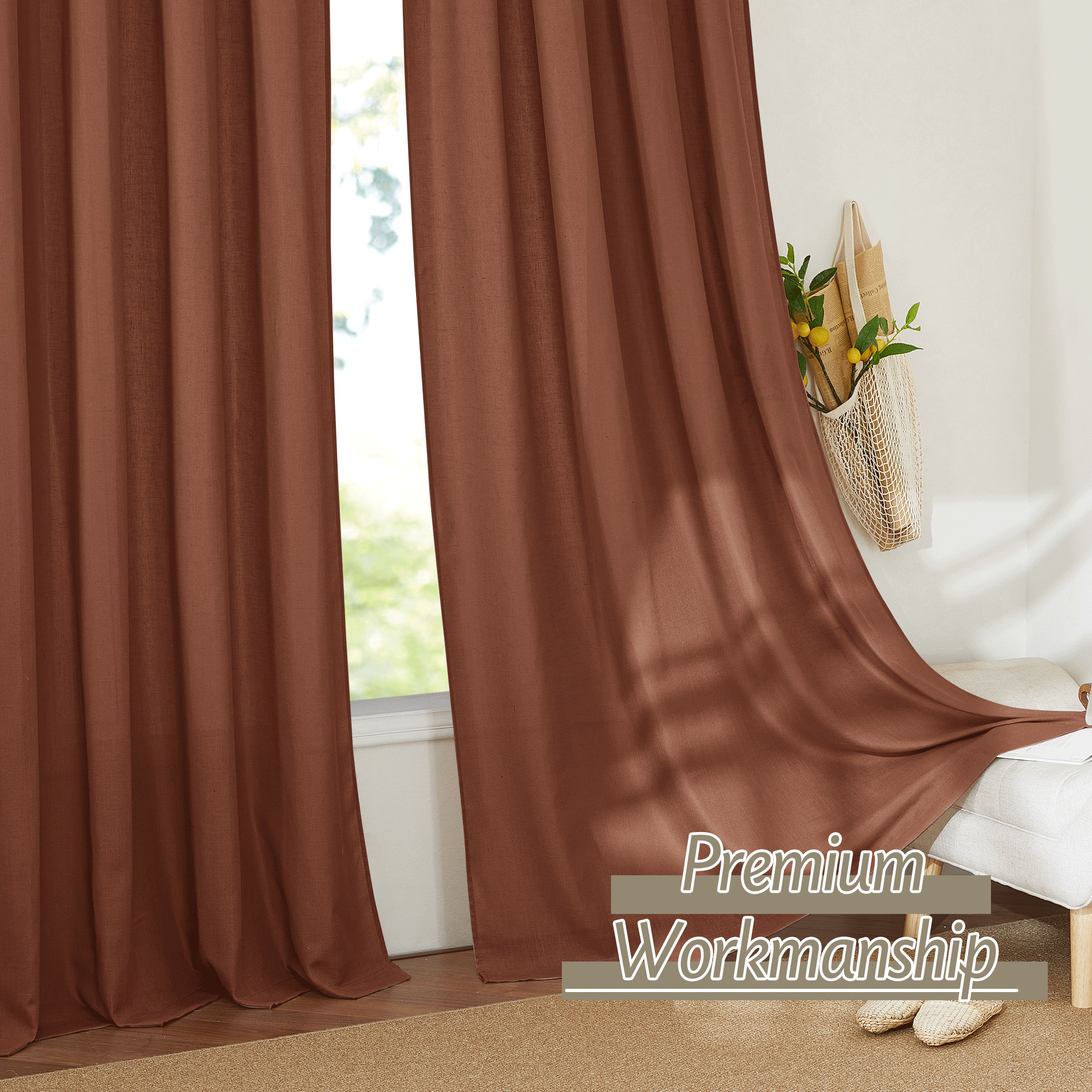 RYB HOME Rod Pocket Flax Linen Blend Curtains for Living Room
