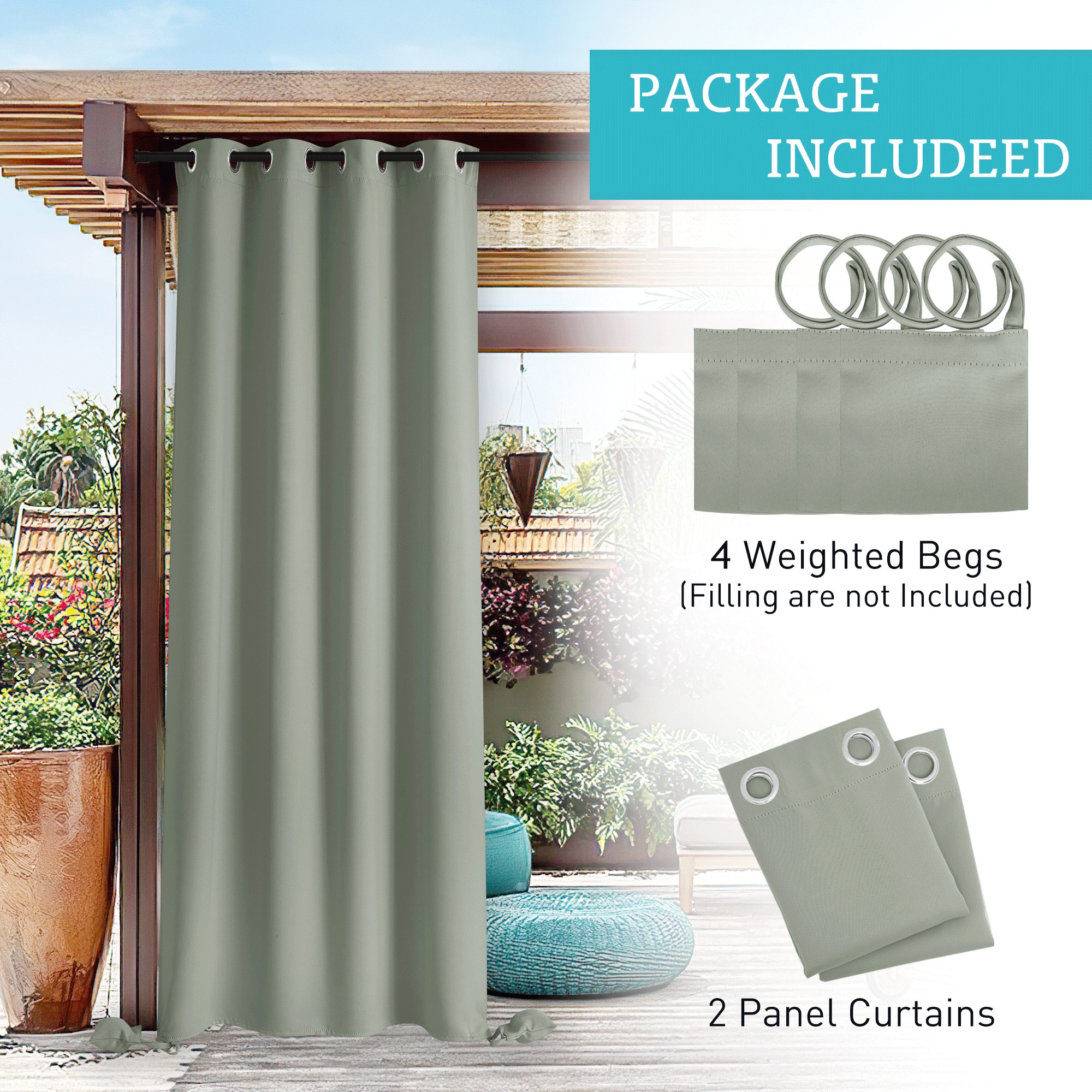 RYB HOME Windproof Custom Outdoor Curtains with Heavy Bags