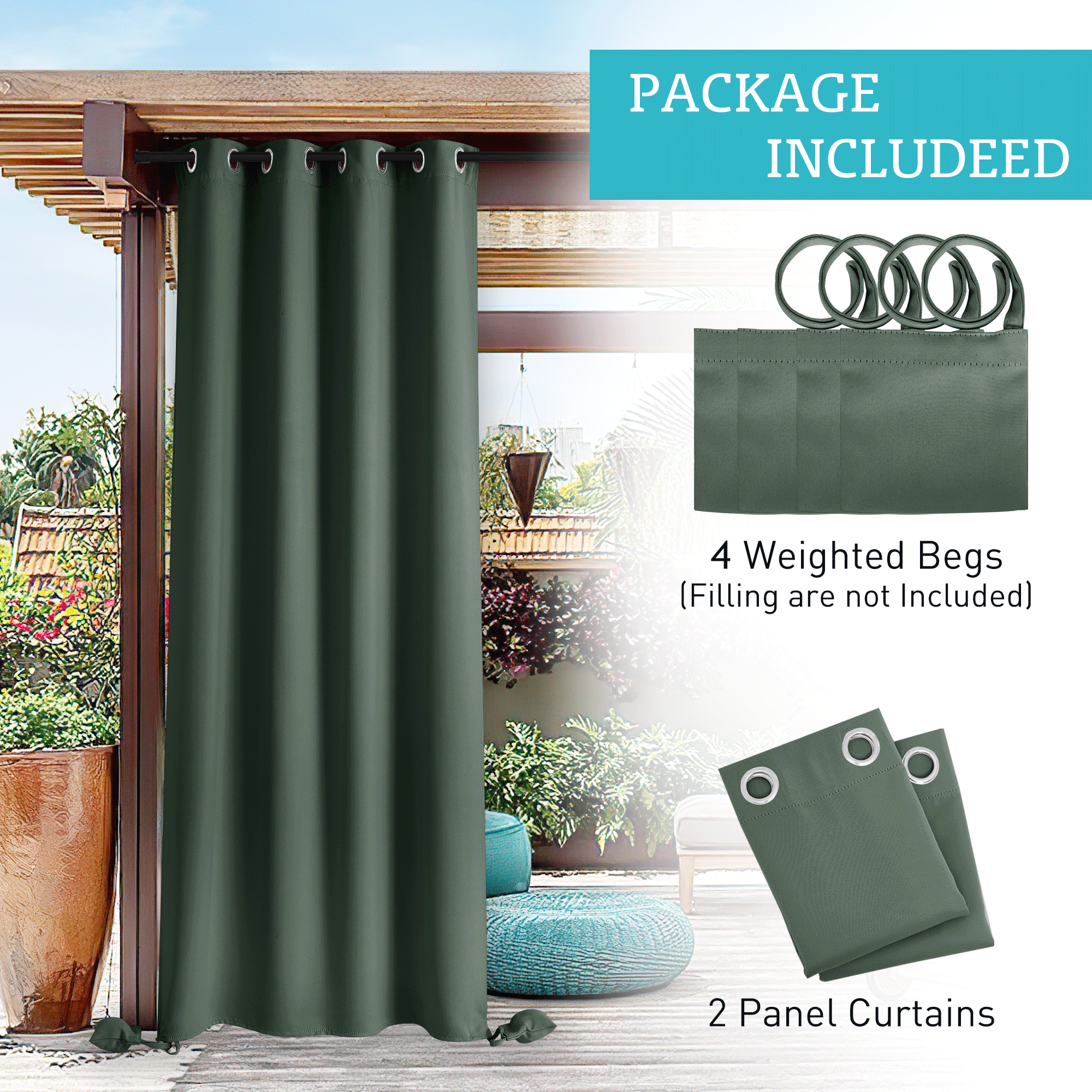 RYB HOME Windproof Custom Outdoor Curtains with Heavy Bags
