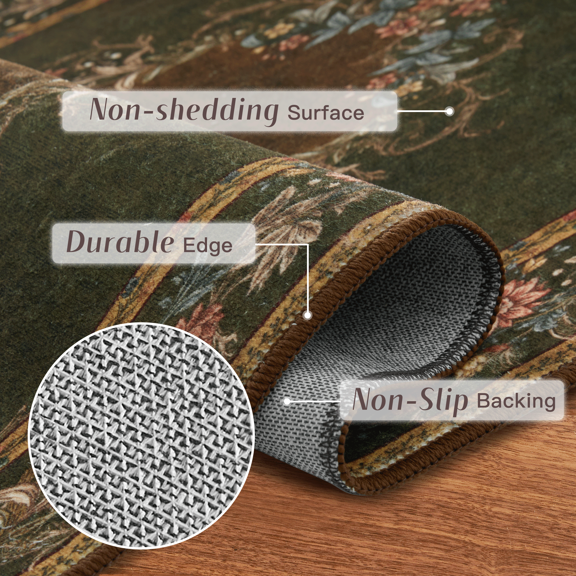 European Style Wool Faux Washable Non Slip Area Rug
