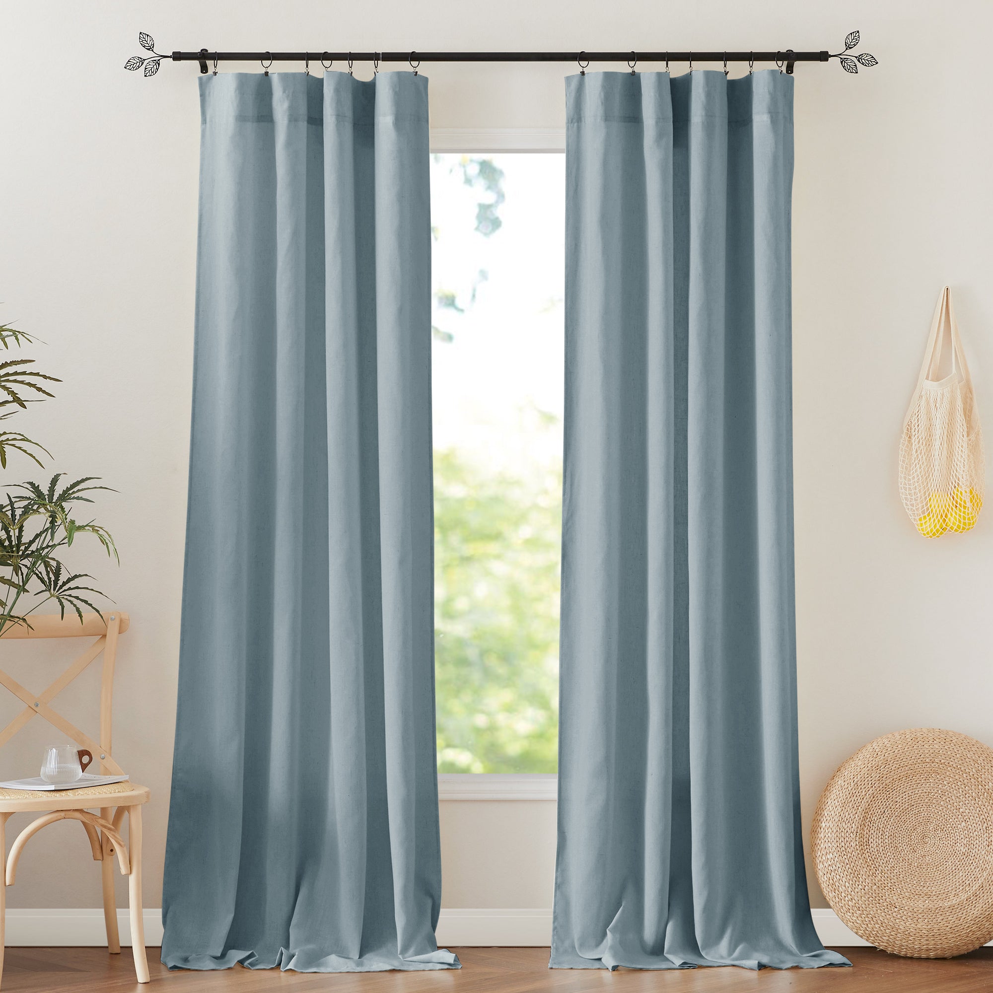 RYB HOME Rod Pocket Flax Linen Blend Curtains for Living Room