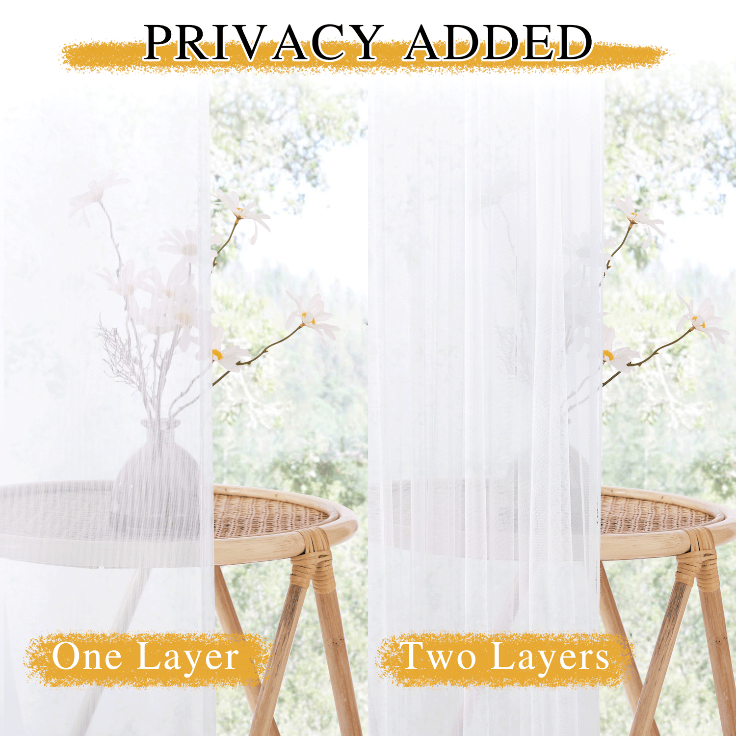 RYB HOME Double Layer Sheer French Door Curtain