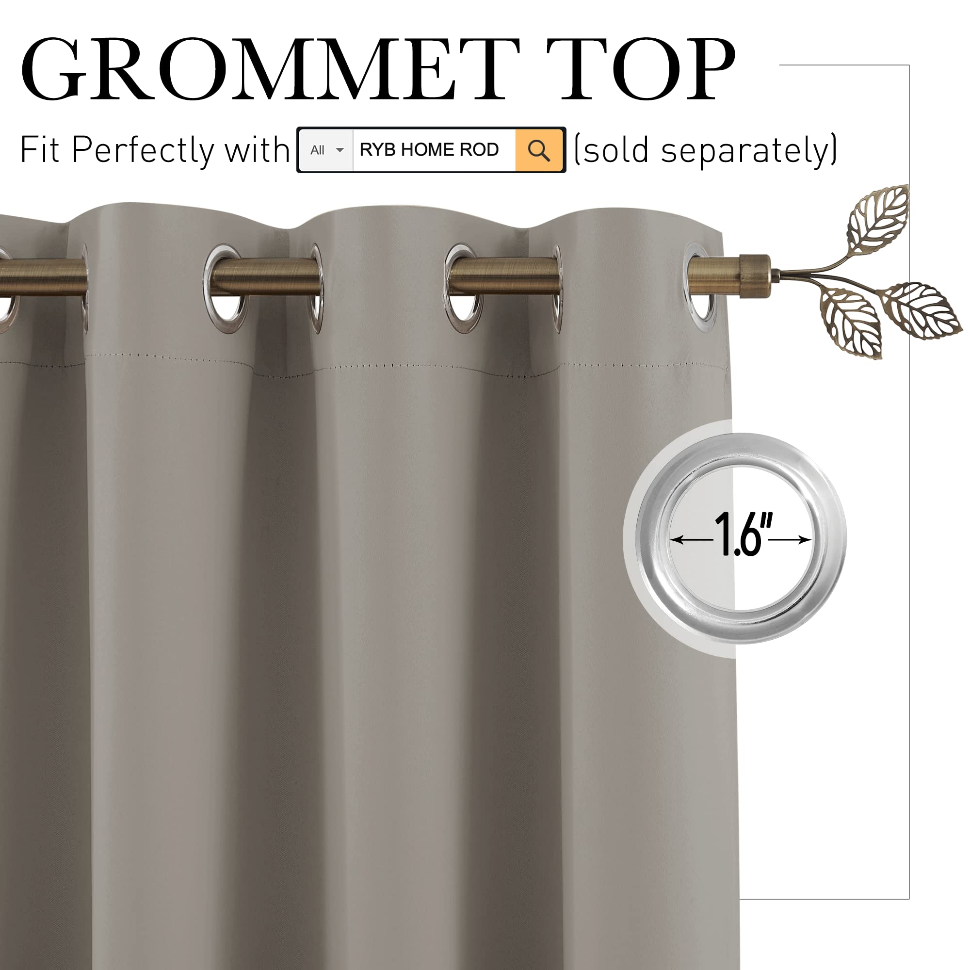 RYB HOME Grommet Blackout Custom Room Divider Curtains