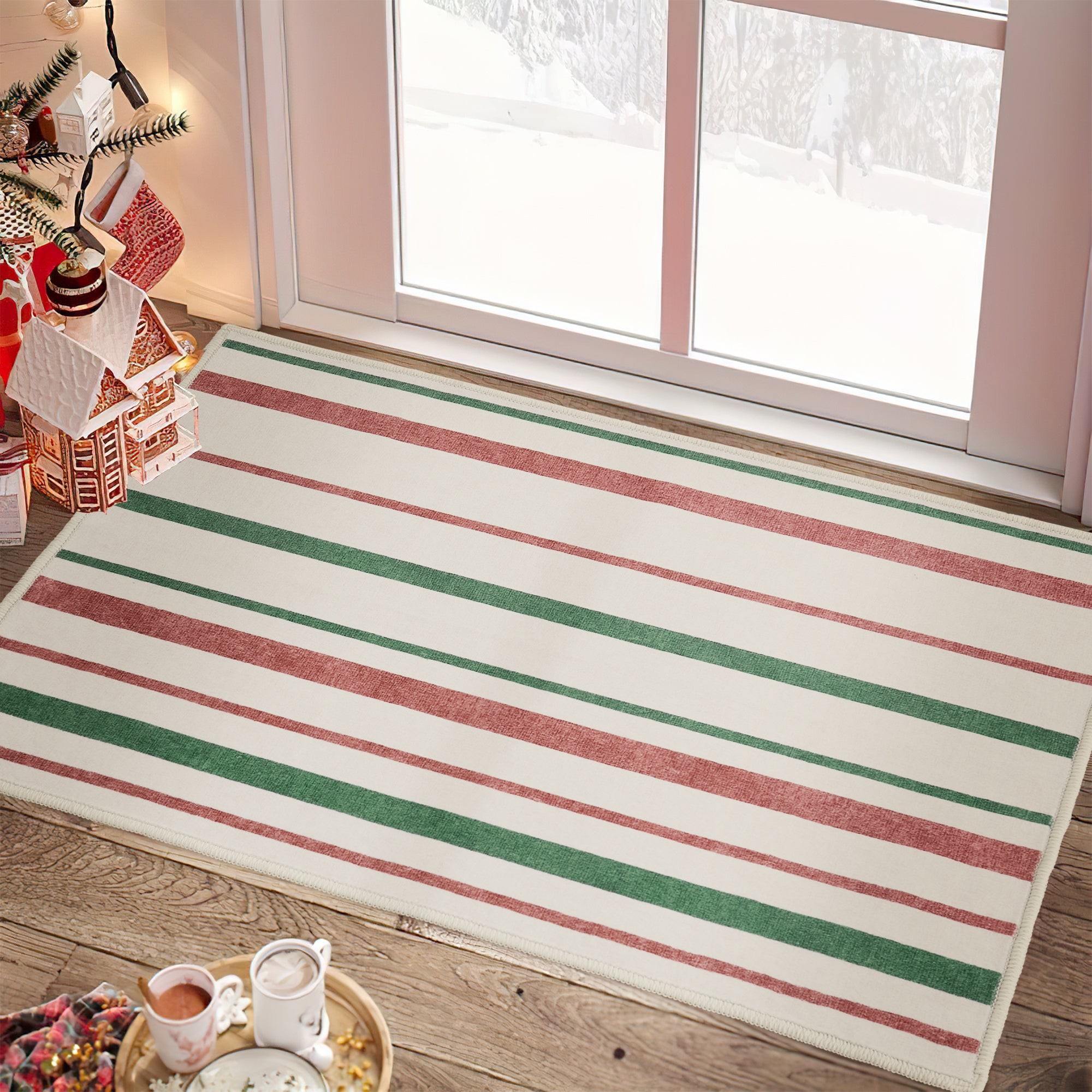 Custom Christmas Striation Soft Non Slip Washable Area Rug | GCC