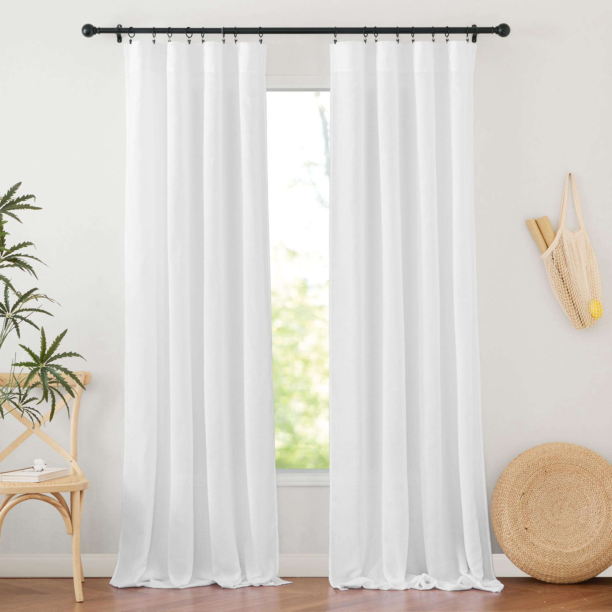 RYB HOME Rod Pocket Flax Linen Blend Curtains for Living Room