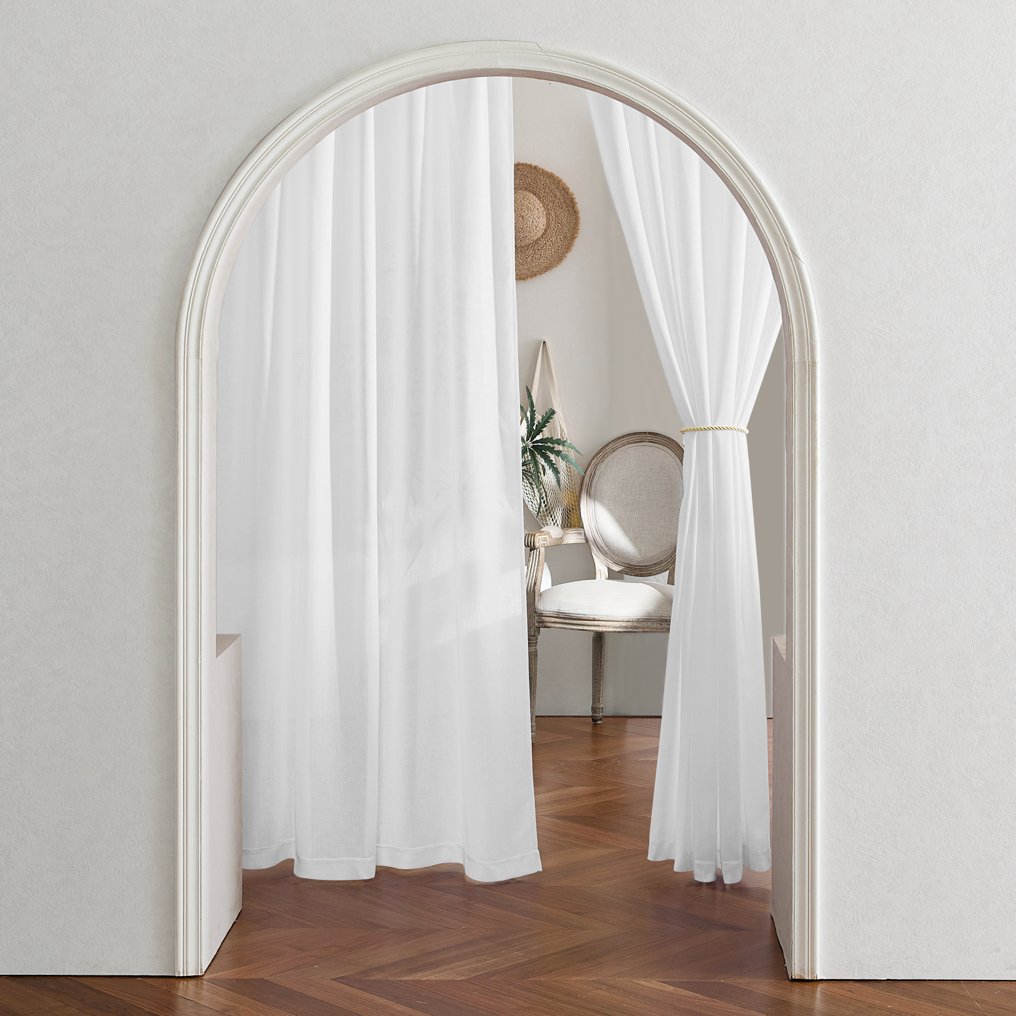 RYB HOME Rod Pocket Flax Linen Blend Curtains for Living Room