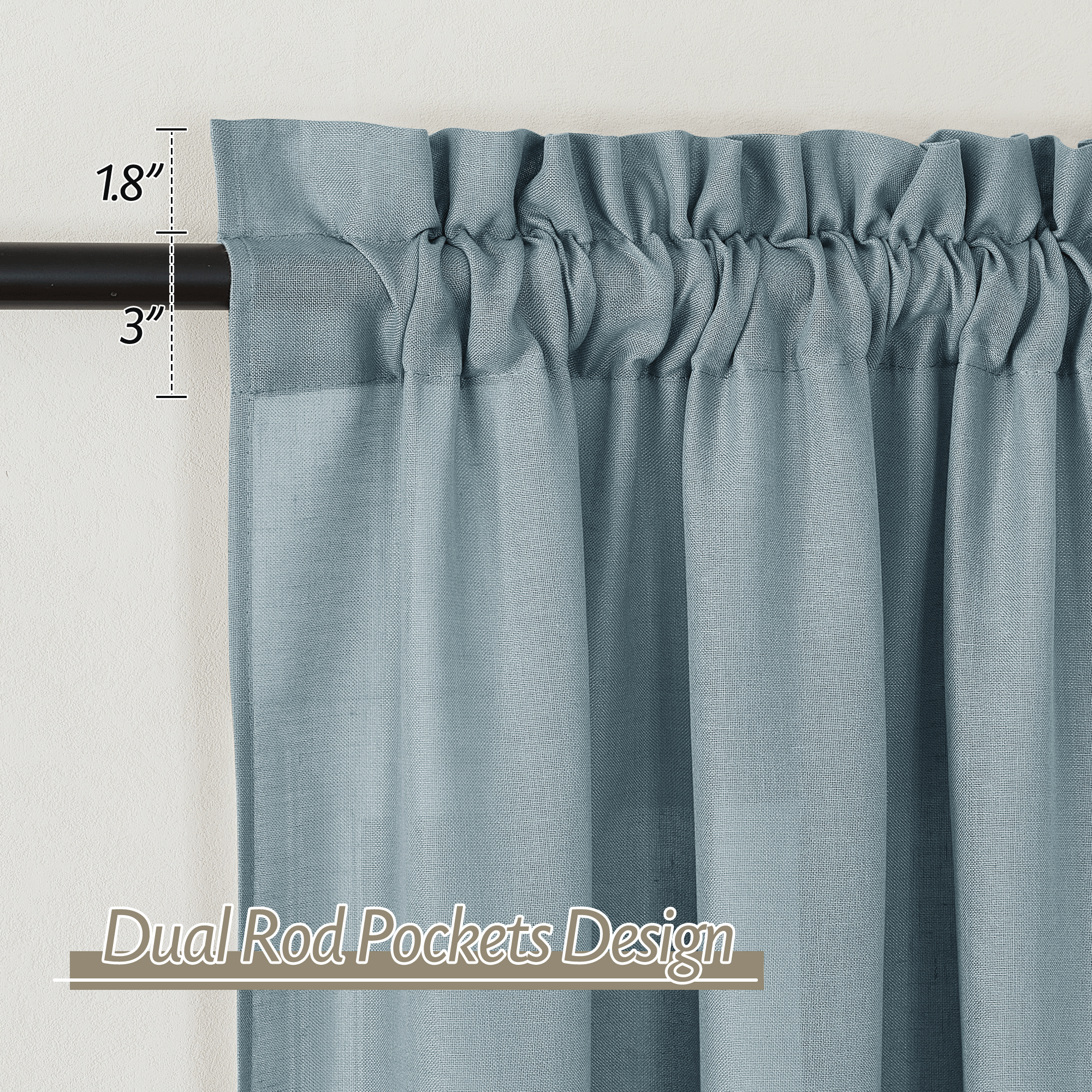 RYB HOME Rod Pocket Flax Linen Blend Curtains for Living Room