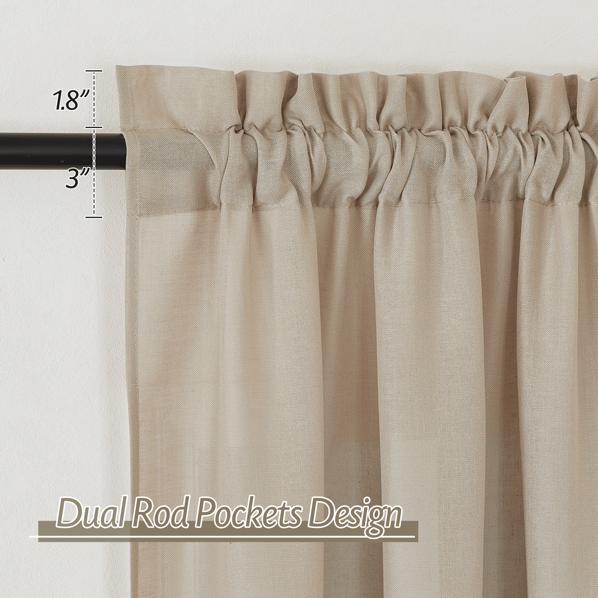 RYB HOME Rod Pocket Flax Linen Blend Curtains for Living Room