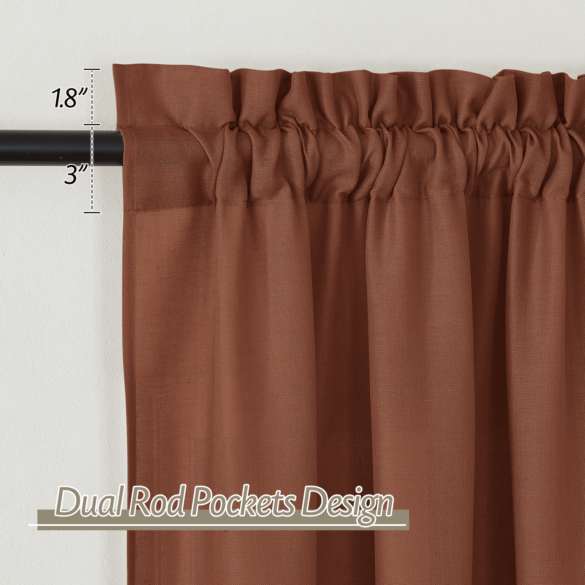 RYB HOME Rod Pocket Flax Linen Blend Curtains for Living Room