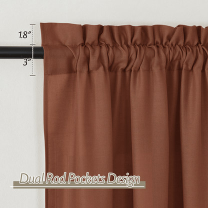 RYB HOME Rod Pocket Flax Linen Blend Curtains for Living Room