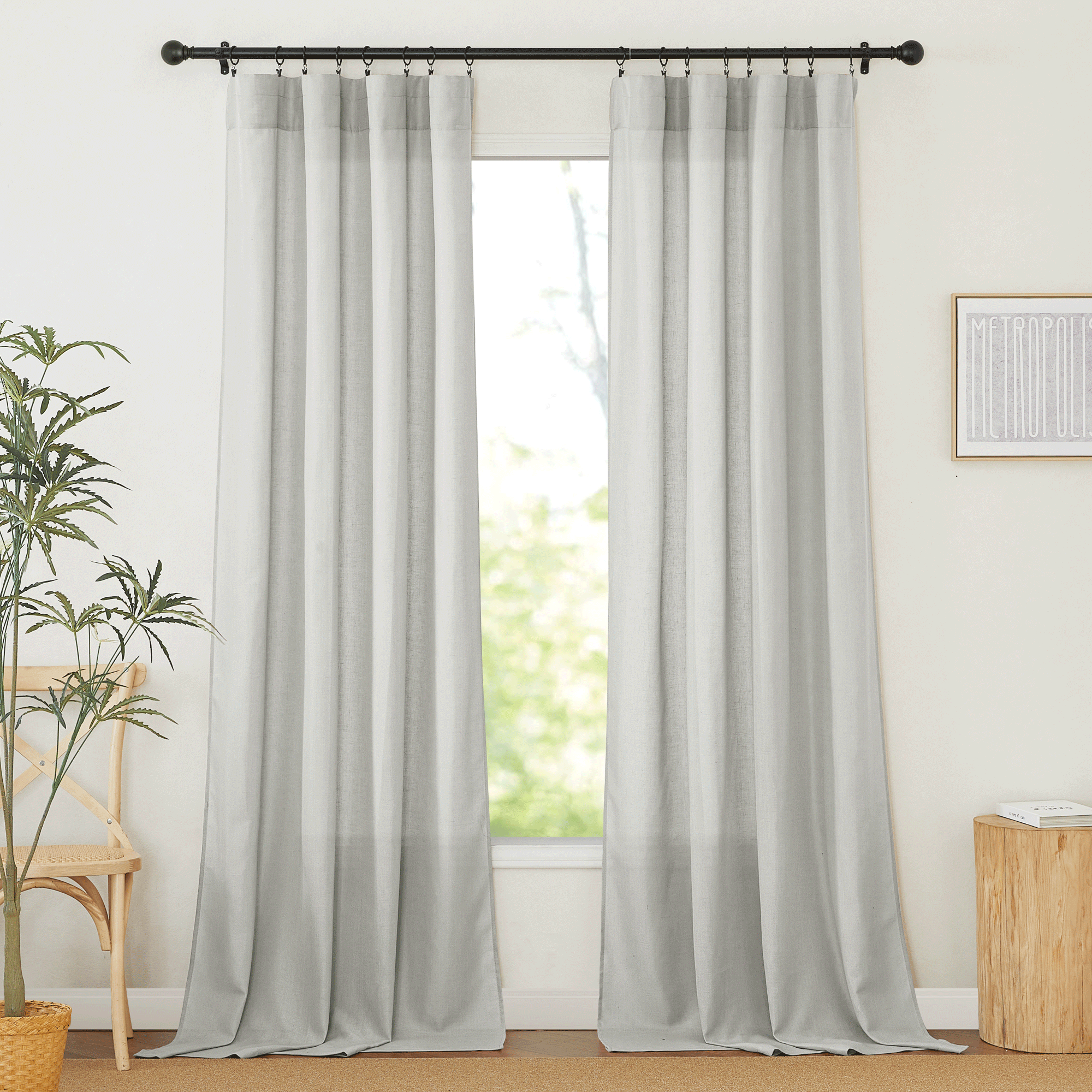 RYB HOME Rod Pocket Flax Linen Blend Curtains for Living Room