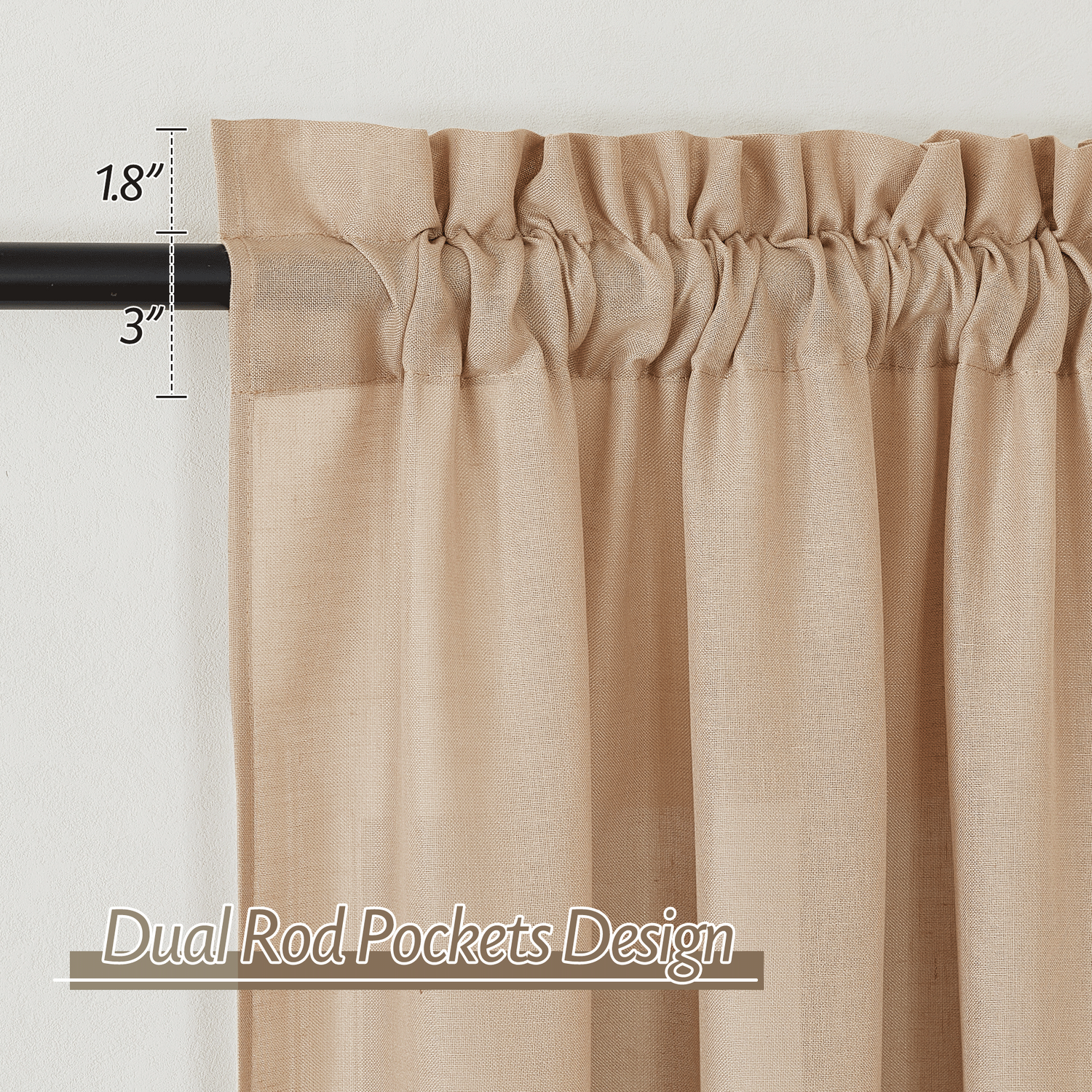 RYB HOME Rod Pocket Flax Linen Blend Curtains for Living Room