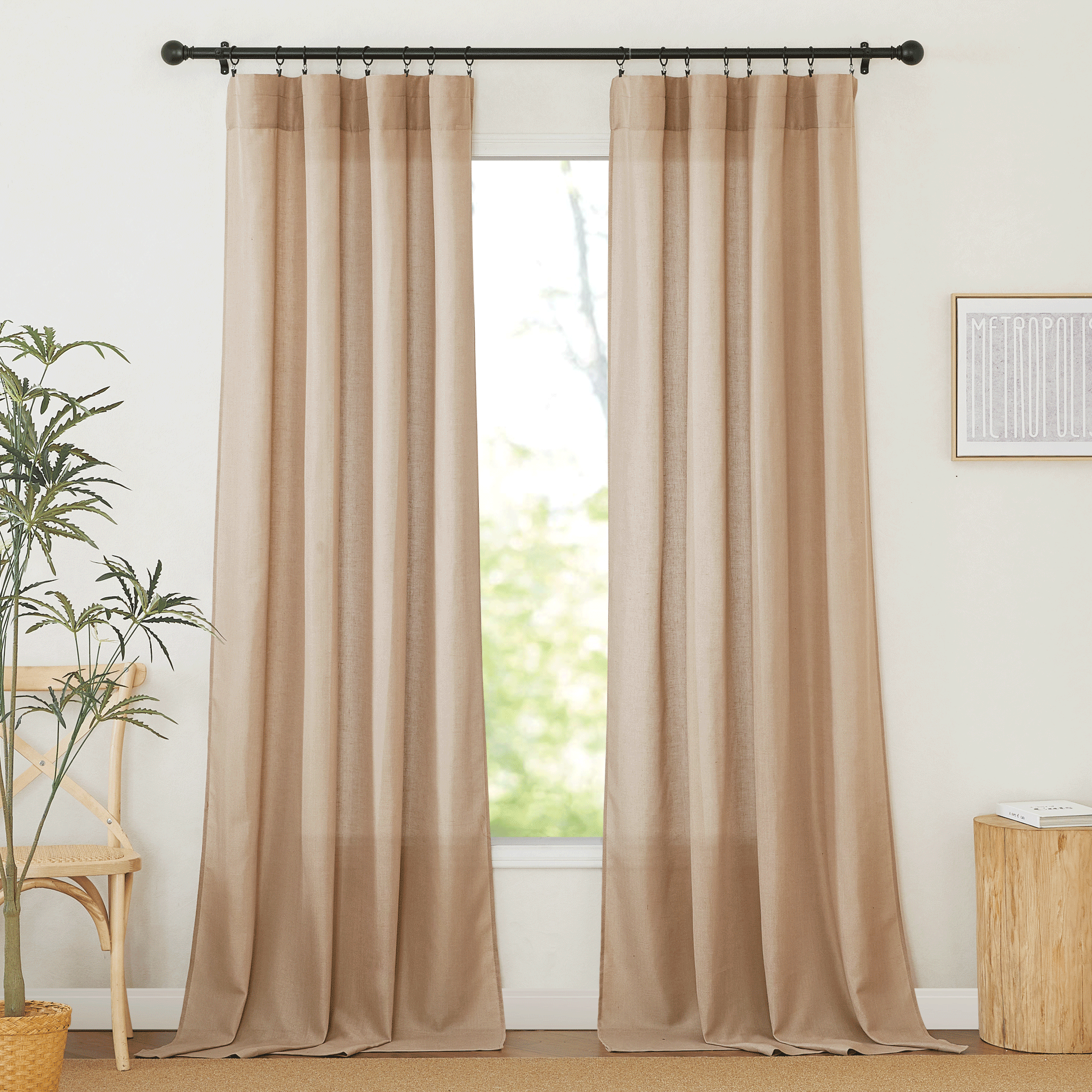 RYB HOME Rod Pocket Flax Linen Blend Curtains for Living Room