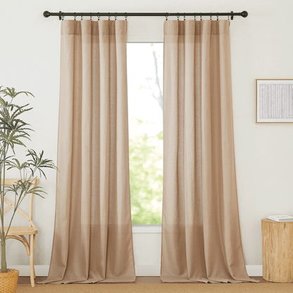 RYB HOME Rod Pocket Flax Linen Blend Curtains for Living Room
