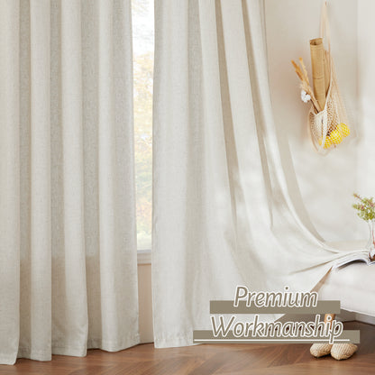 RYB HOME Rod Pocket Flax Linen Blend Curtains for Living Room