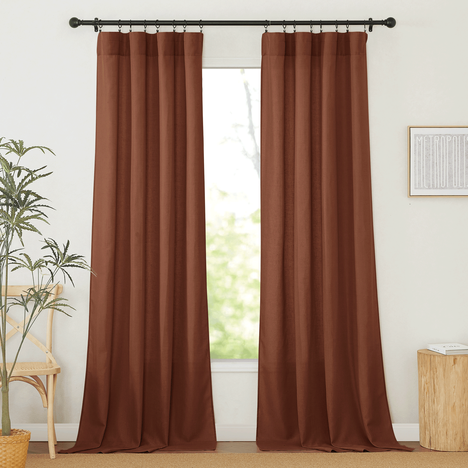 RYB HOME Rod Pocket Flax Linen Blend Curtains for Living Room