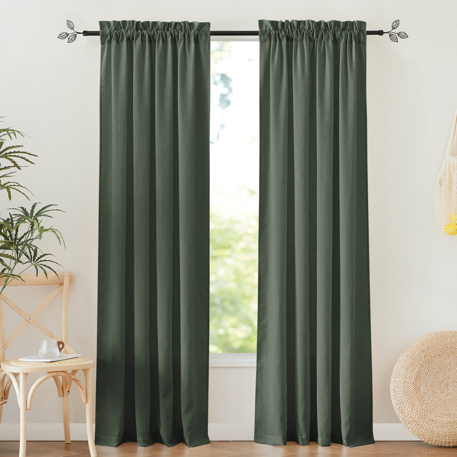 RYB HOME Rod Pocket Flax Linen Blend Curtains for Living Room