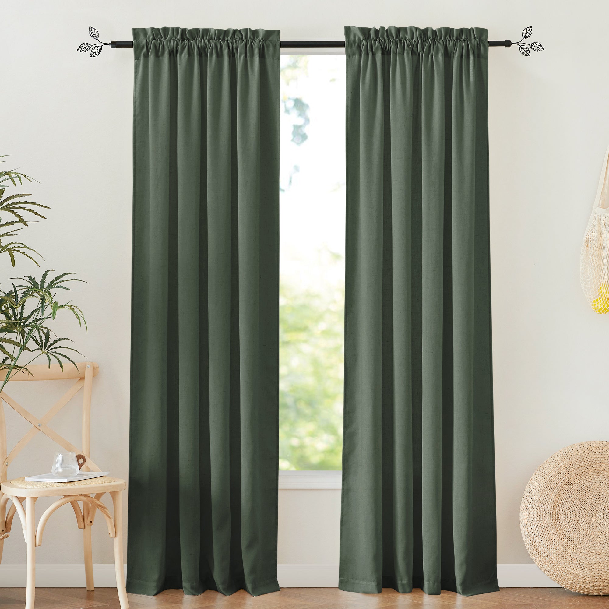 RYB HOME Rod Pocket Flax Linen Blend Curtains for Living Room