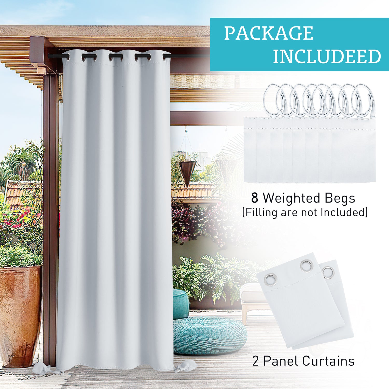 RYB HOME Windproof Custom Outdoor Curtains with Heavy Bags