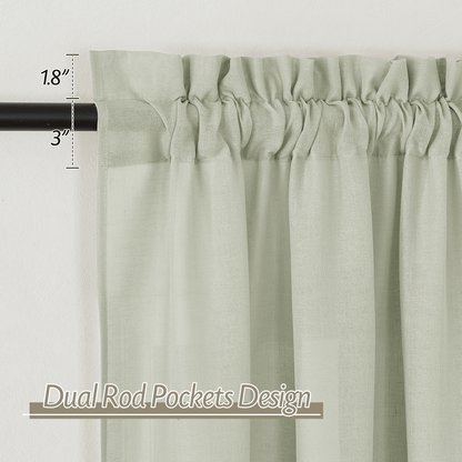RYB HOME Rod Pocket Flax Linen Blend Curtains for Living Room