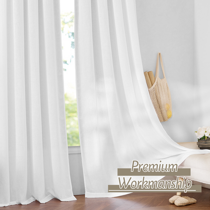 RYB HOME Rod Pocket Flax Linen Blend Curtains for Living Room